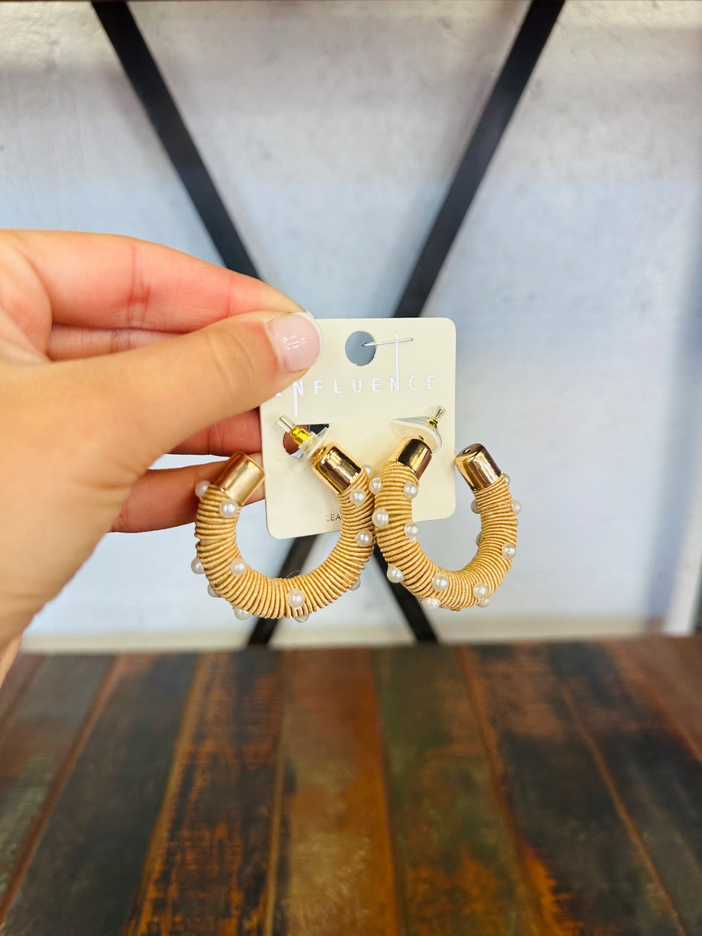 Pearl & Raffia Hoop Earring
