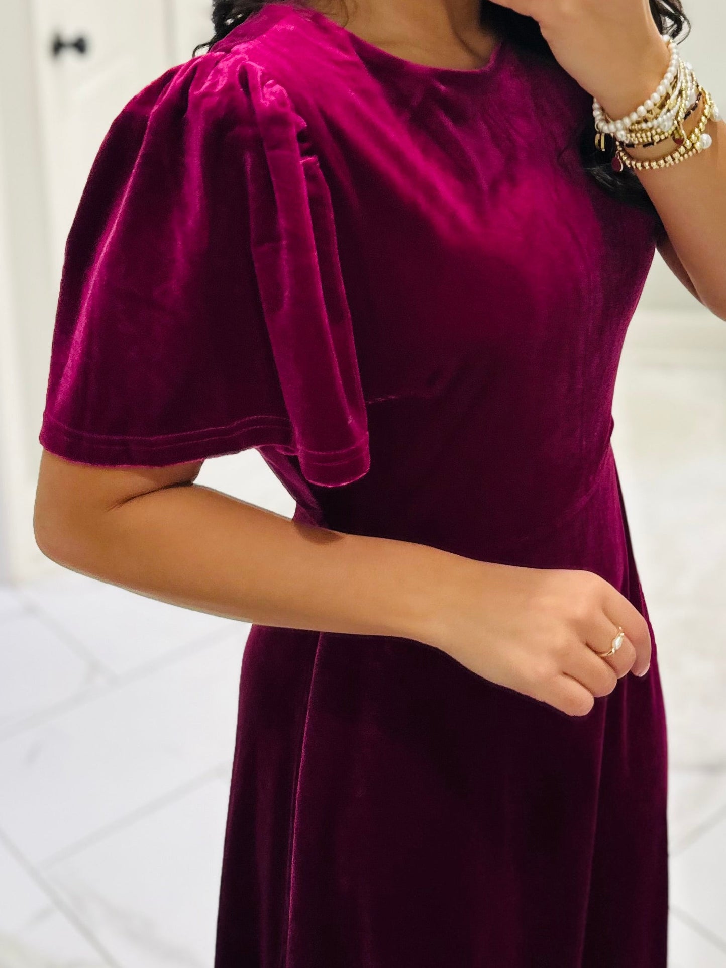 The Mary Magenta Velvet A-line Midi Dress