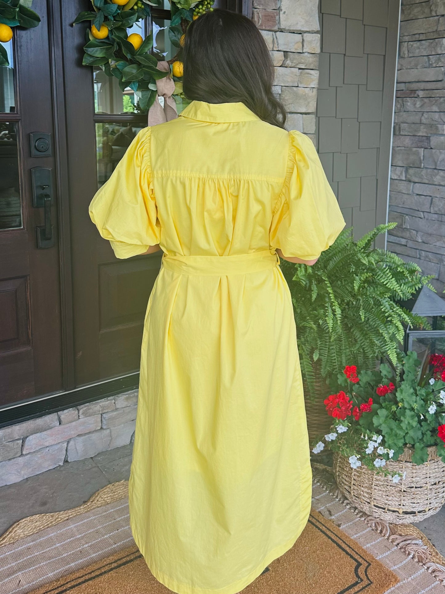 The Caroline Yellow Button Front Midi Dress