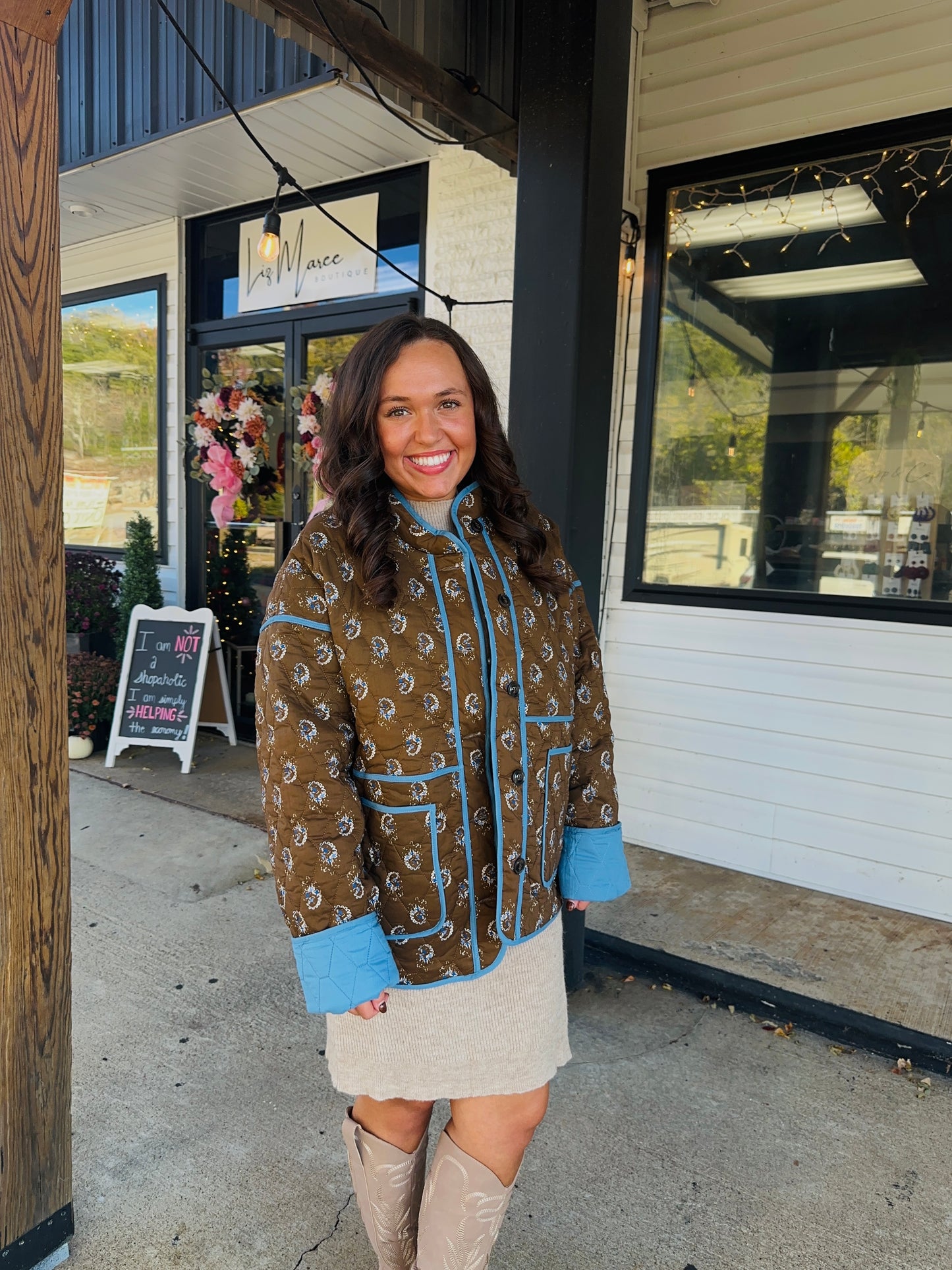 The Montana Mocha Floral Print Quilted Puffer Jacket