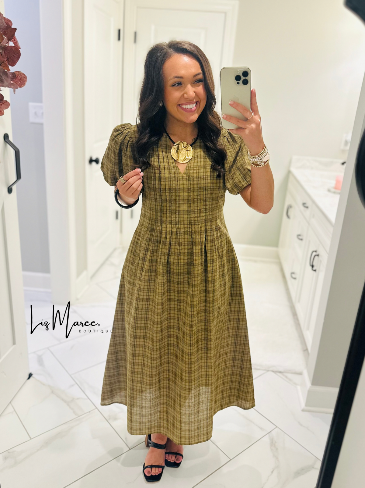 The Sawyer Olive Plaid Midi Dress