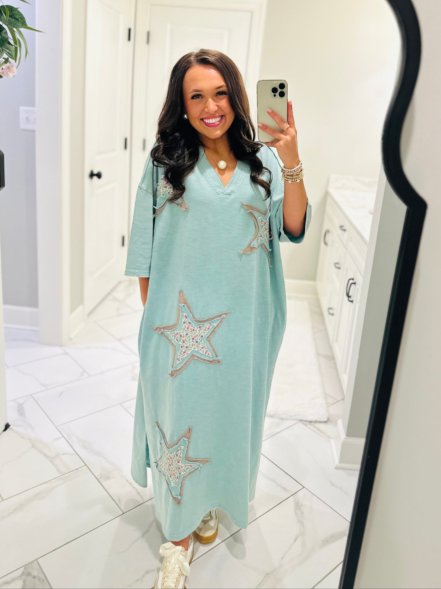 The Layla Dusty Sage Star Patch Maxi Dress