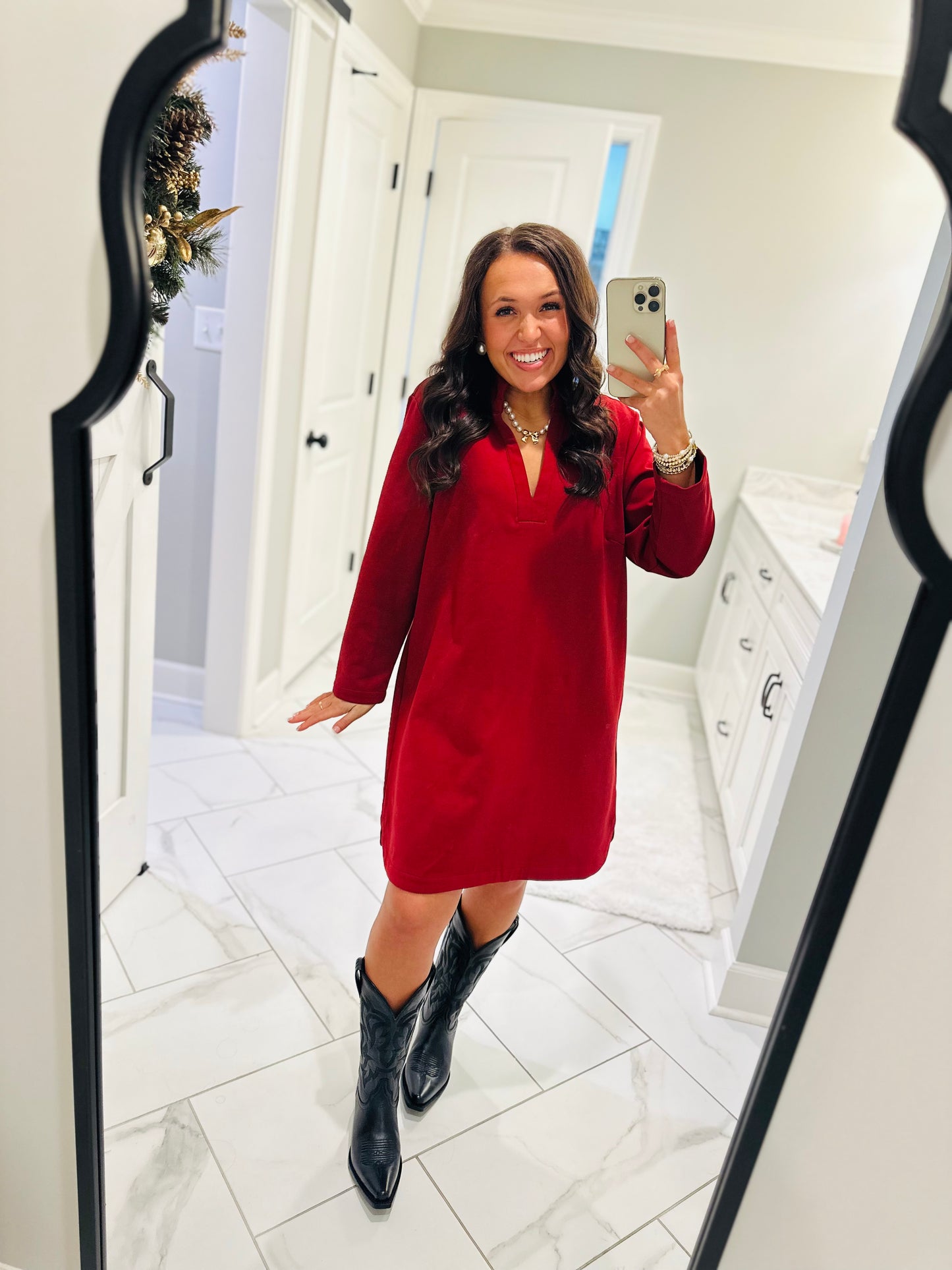 The Nicole Red Long Sleeve Dress