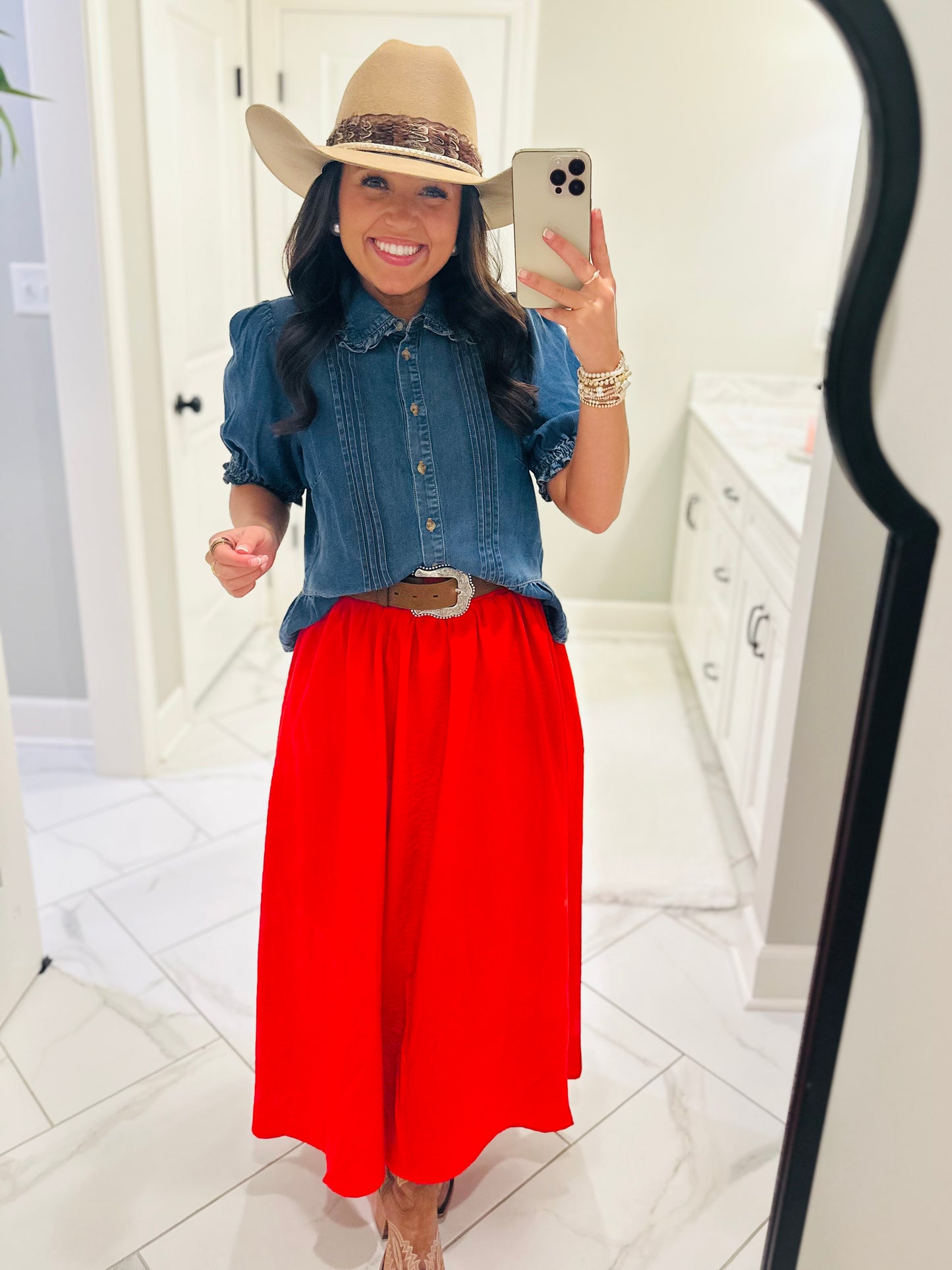 The Delilah Denim Ruffle Top