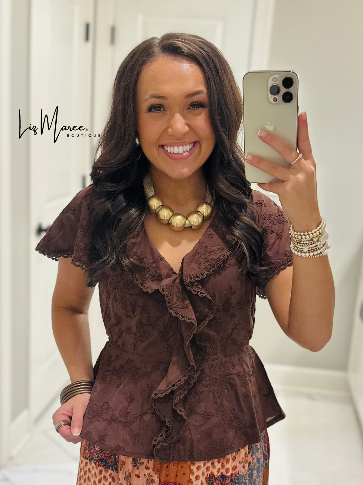 The Lillian Brown Embroidered Floral Peplum Top