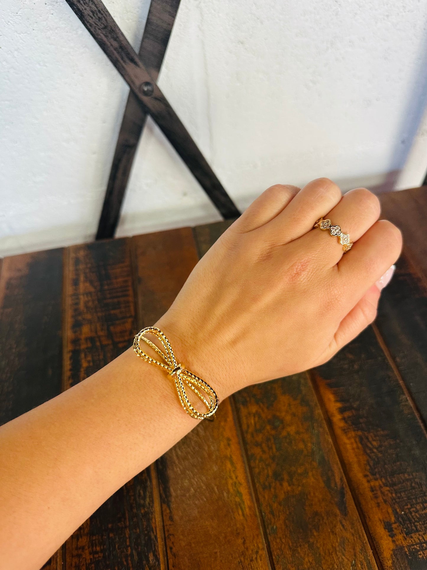 Gold Textured Bow Cuff Bracelet