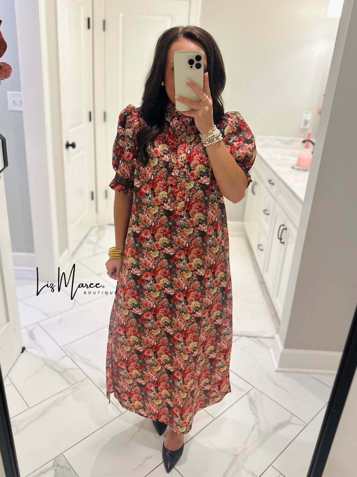 The Anabelle Brick Floral Midi Dress