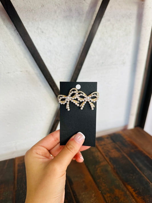 Gold + Pearl Double Bow Post Earring
