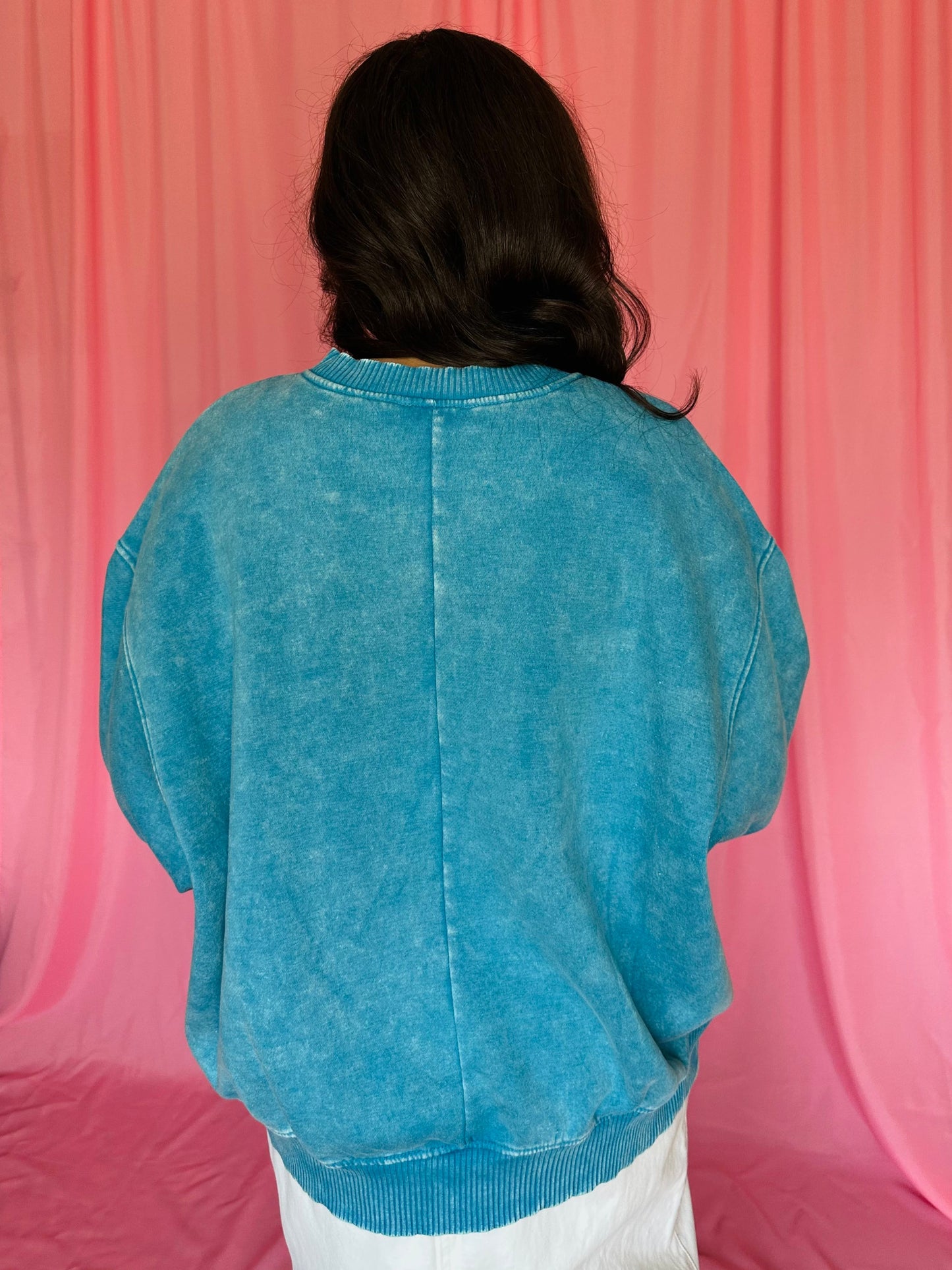 Deep Sky Blue Acid Wash Oversized Pullover