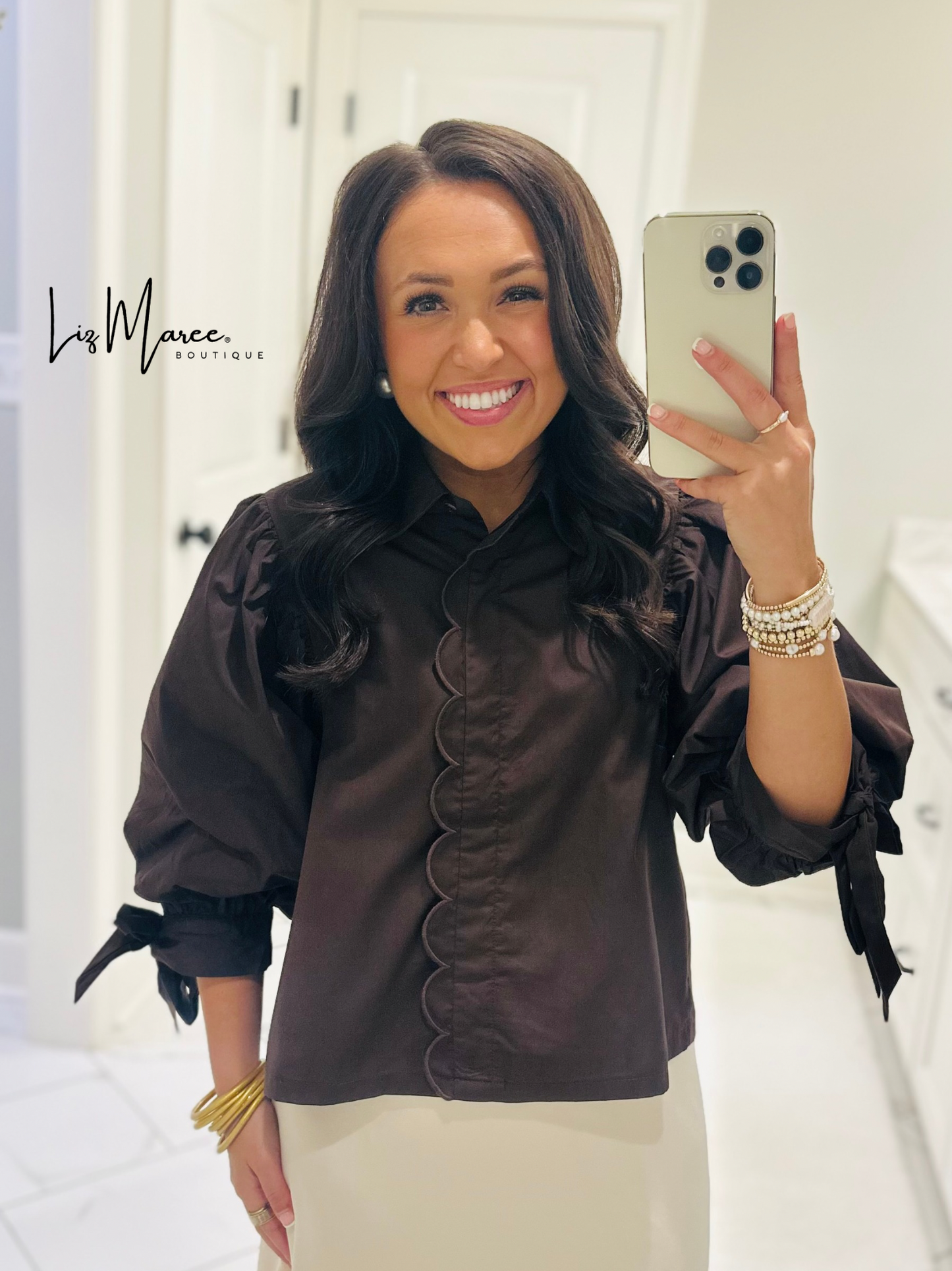 The Bruna Brown Scallop Trim Top