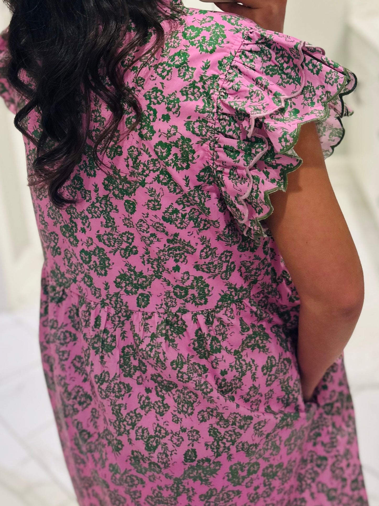 The Saylor Pink + Green Floral Dress