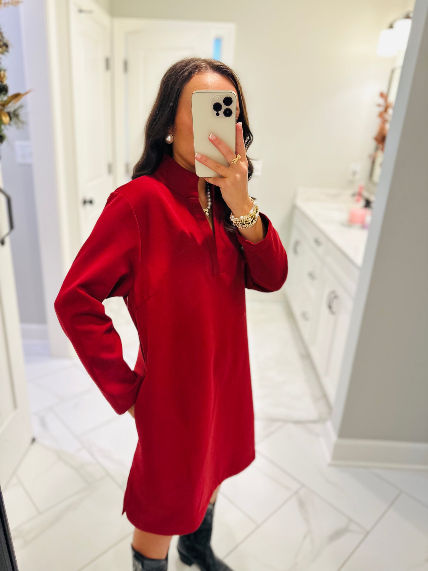 The Nicole Red Long Sleeve Dress