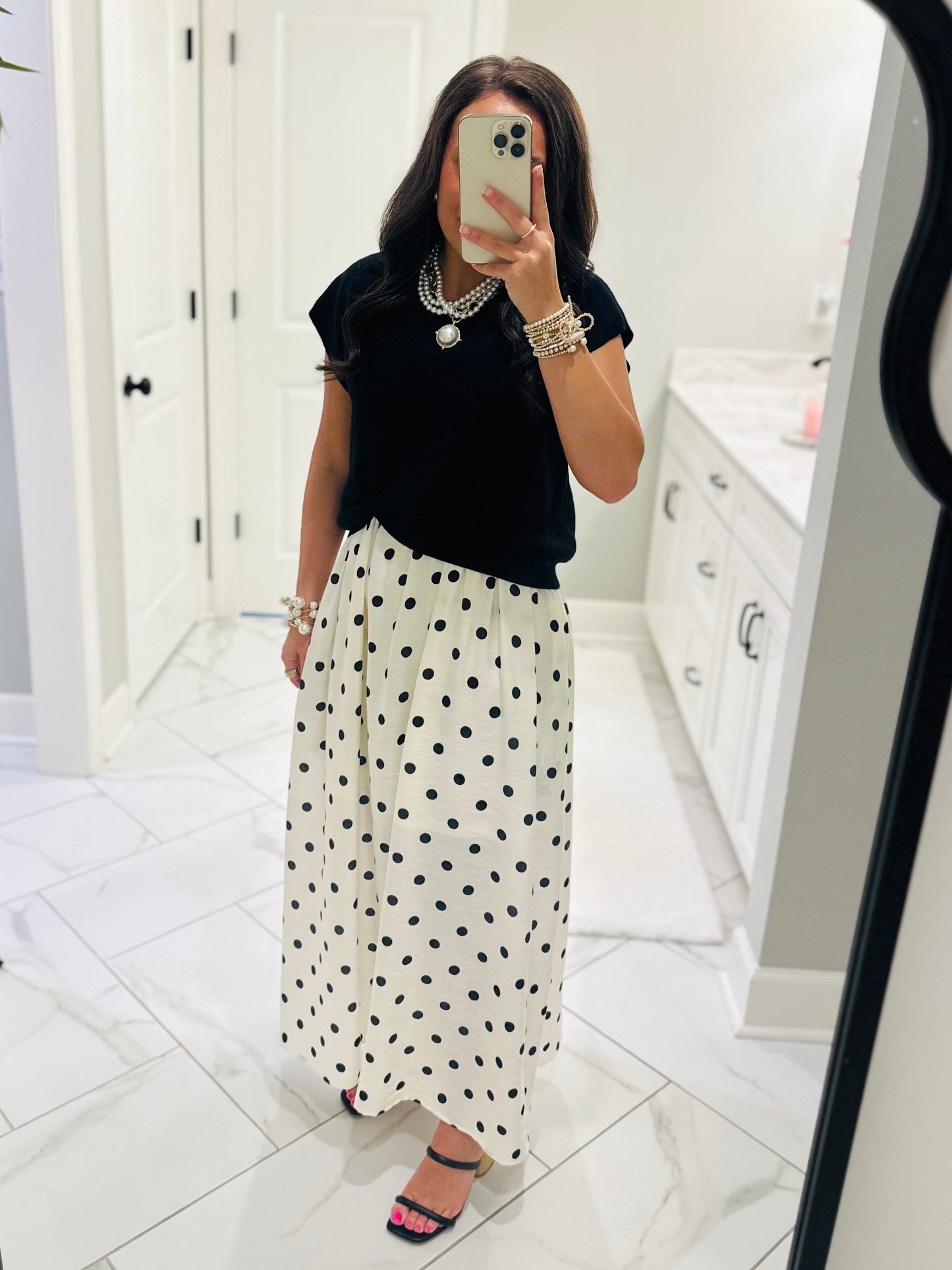 The Lennon Black Layered Polka Dot Midi Dress