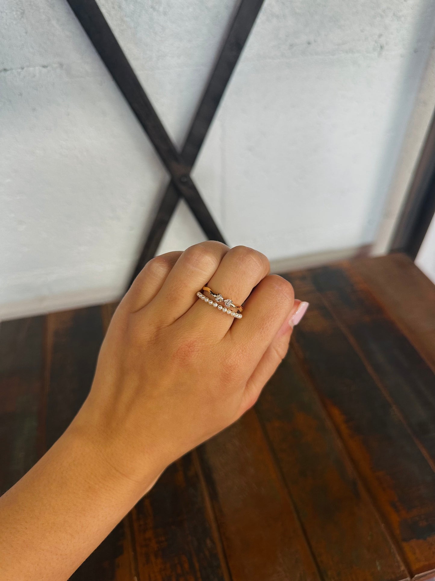 Dainty Gold Layered Pearl Bow Ring