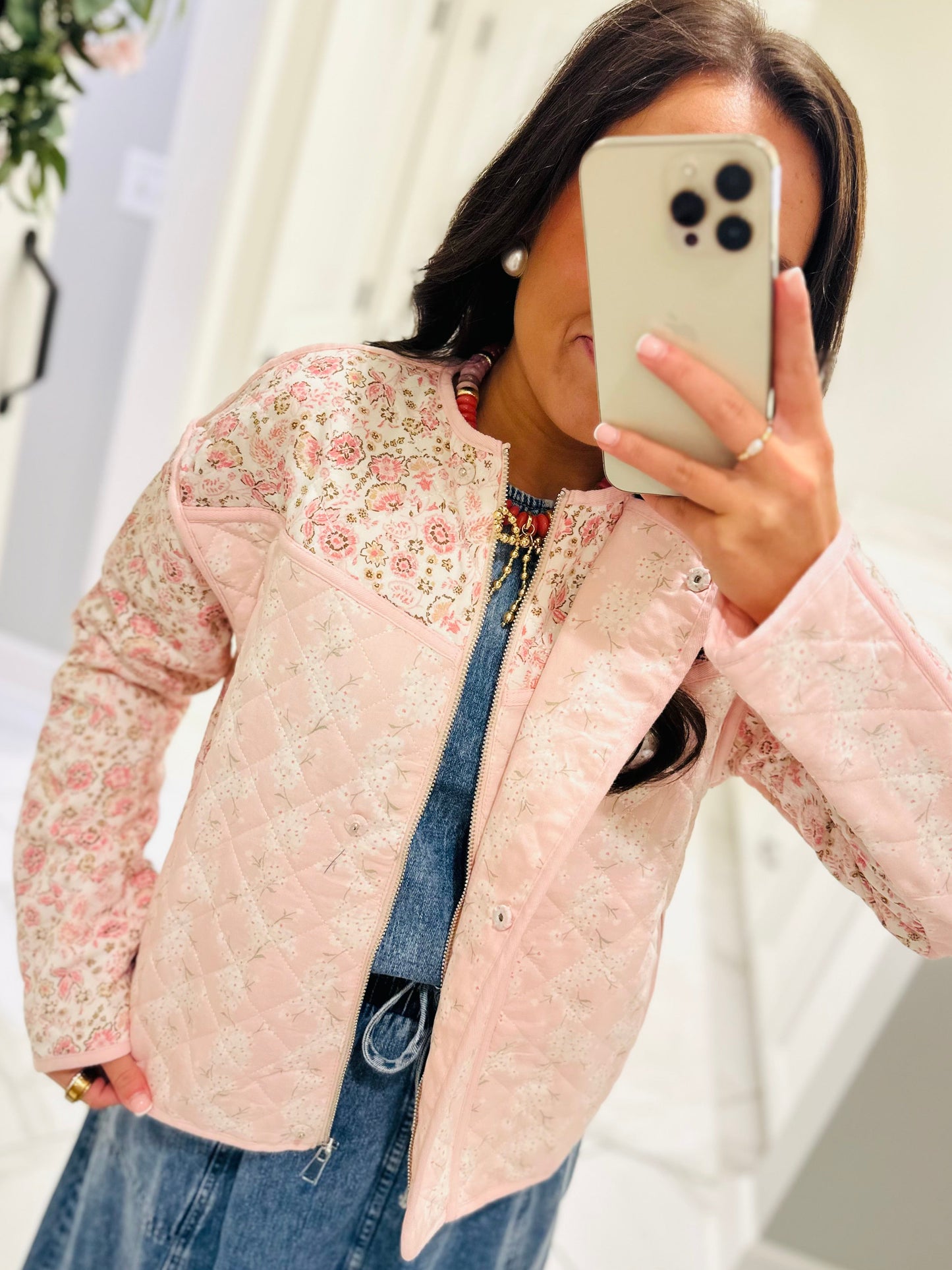 The Amelia Pink Floral Quilted Jacket