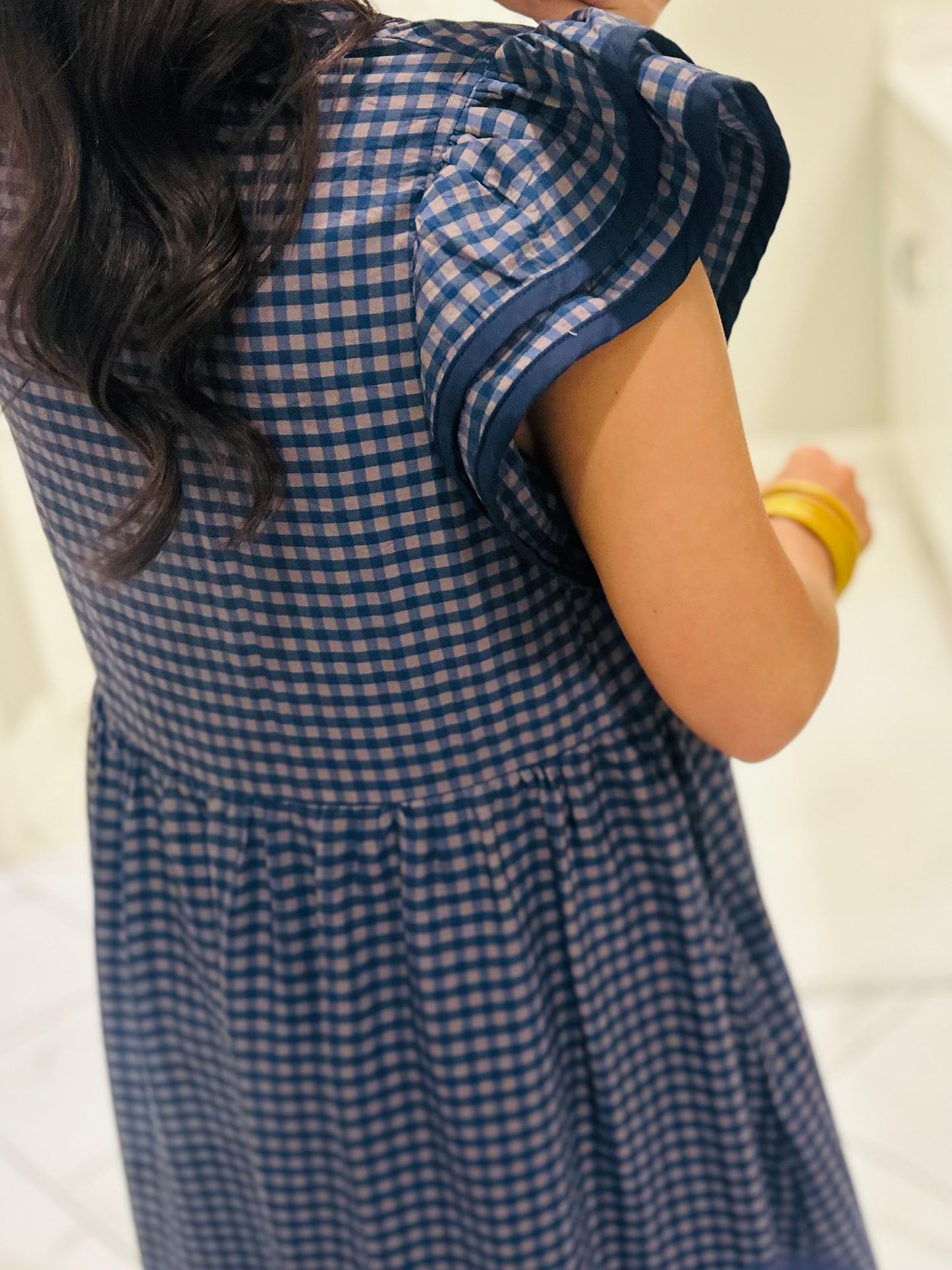 The Morganne Navy Gingham Midi Dress