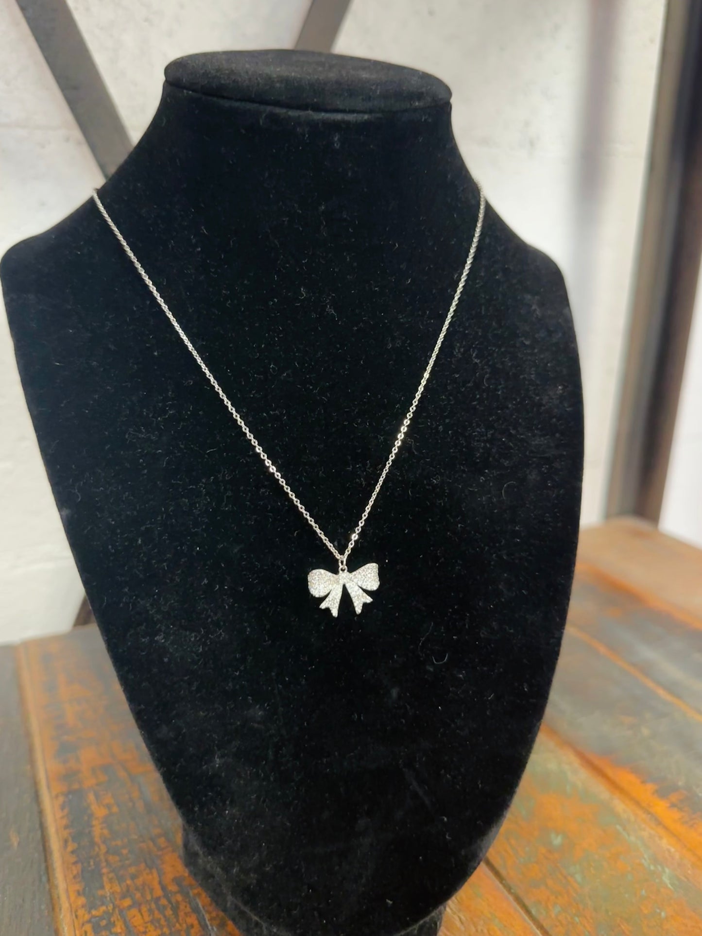 Silver Cubic Zirconia Bow Pendant Necklace