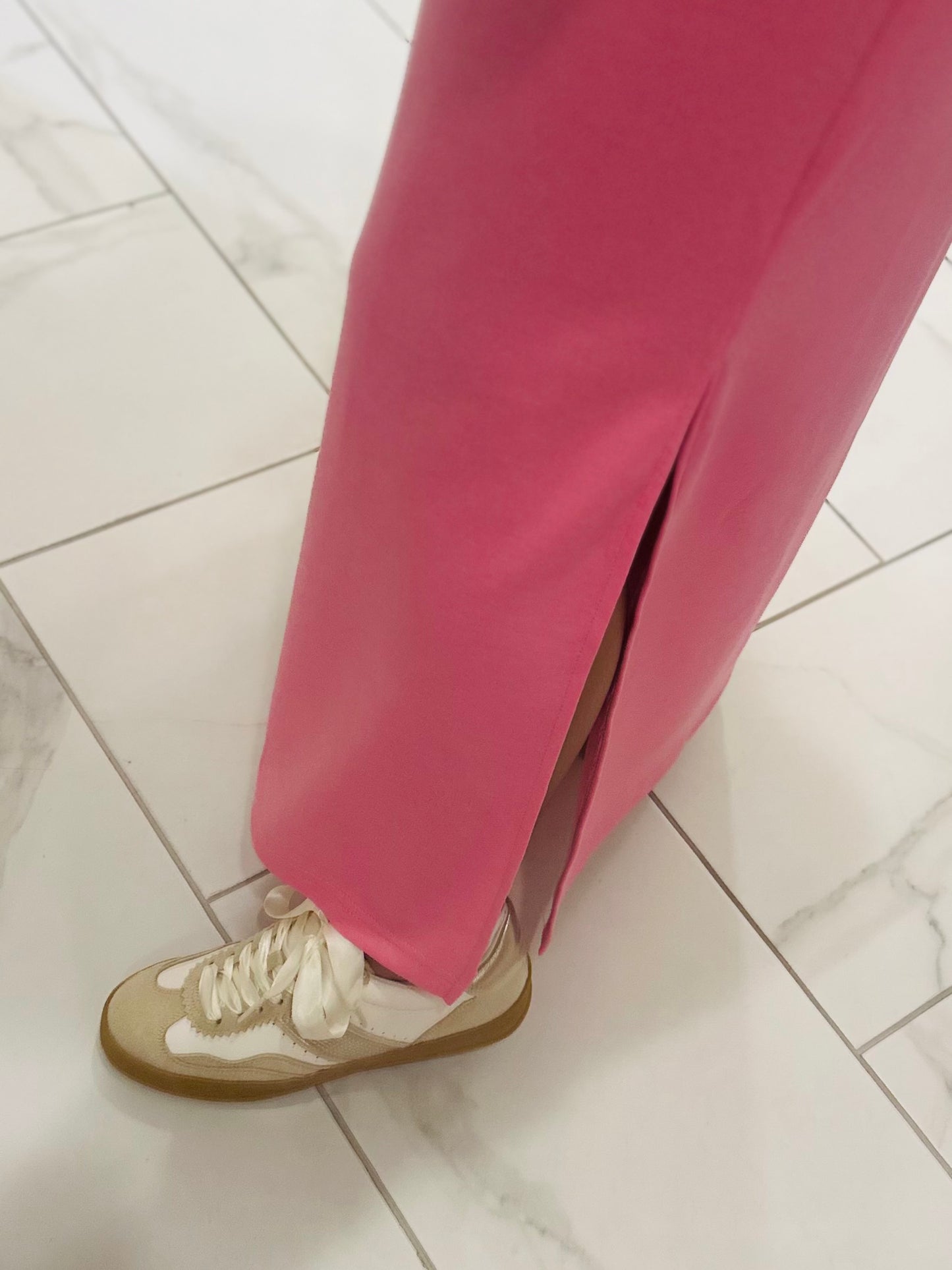 The Sarah Pink Collared Stitch Midi Dress
