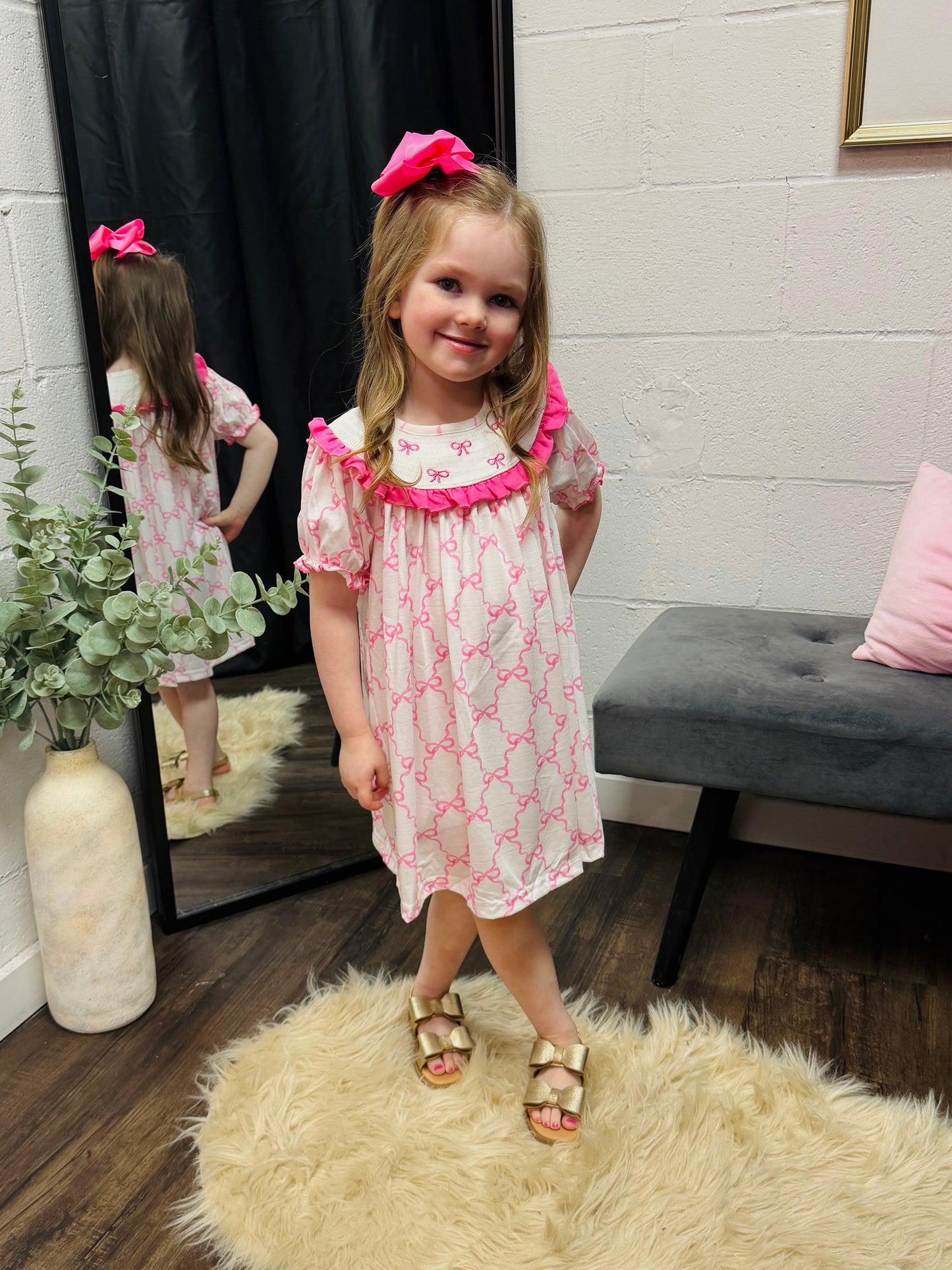 The Pink Bow Embroidered Dress - Toddler