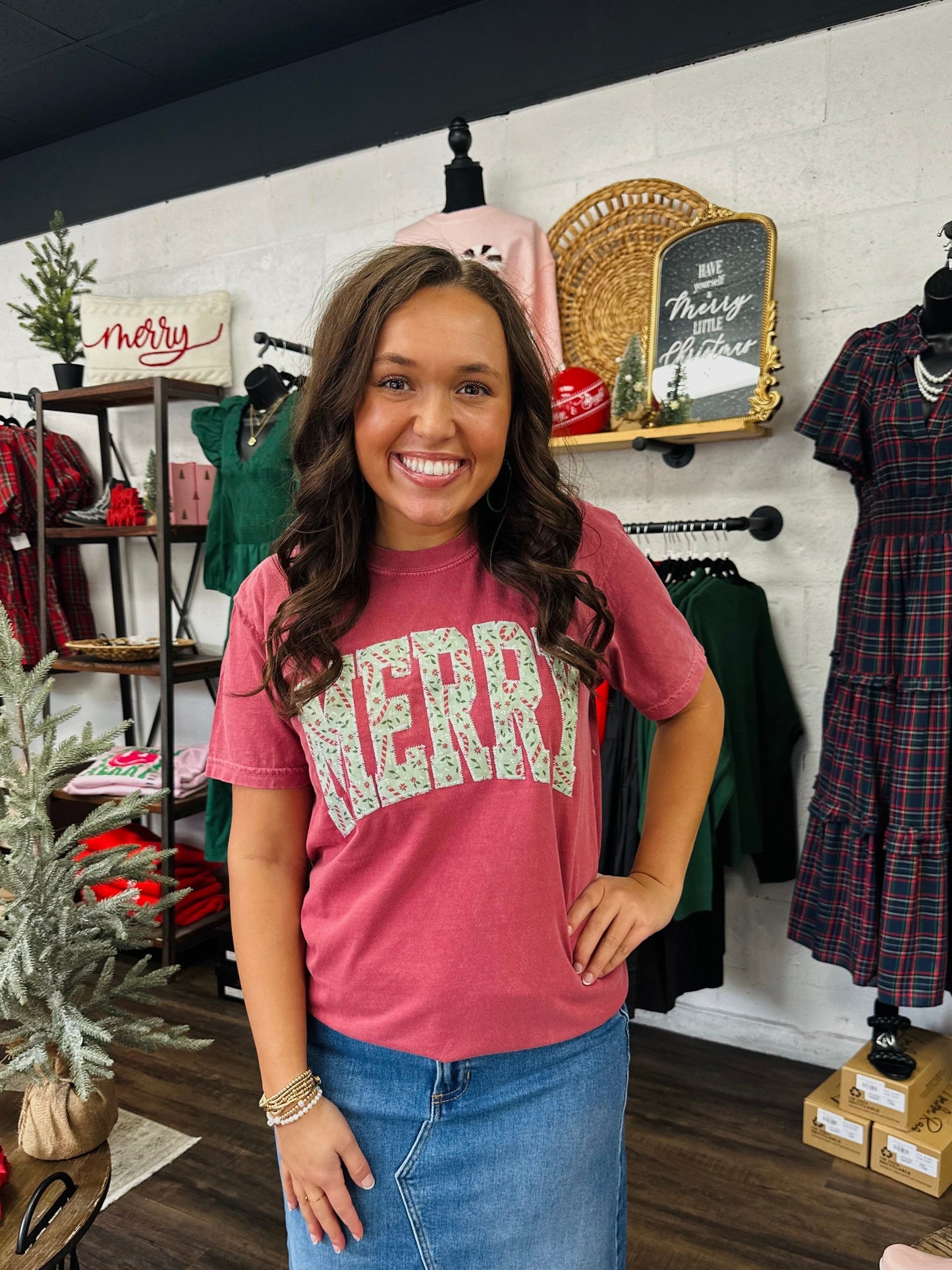 Vintage Candy Cane Christmas Embroidered Tee