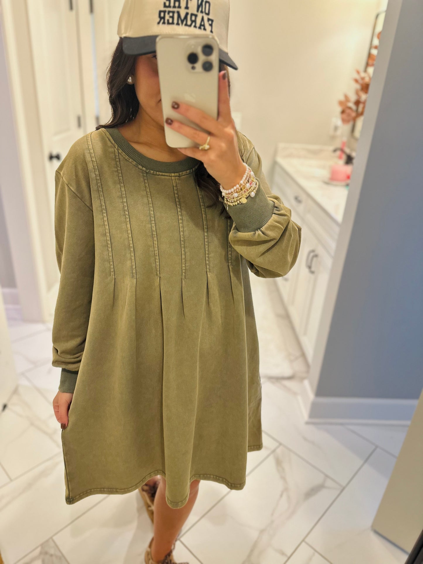 The Jadyn Moss Green Mineral Wash Dress