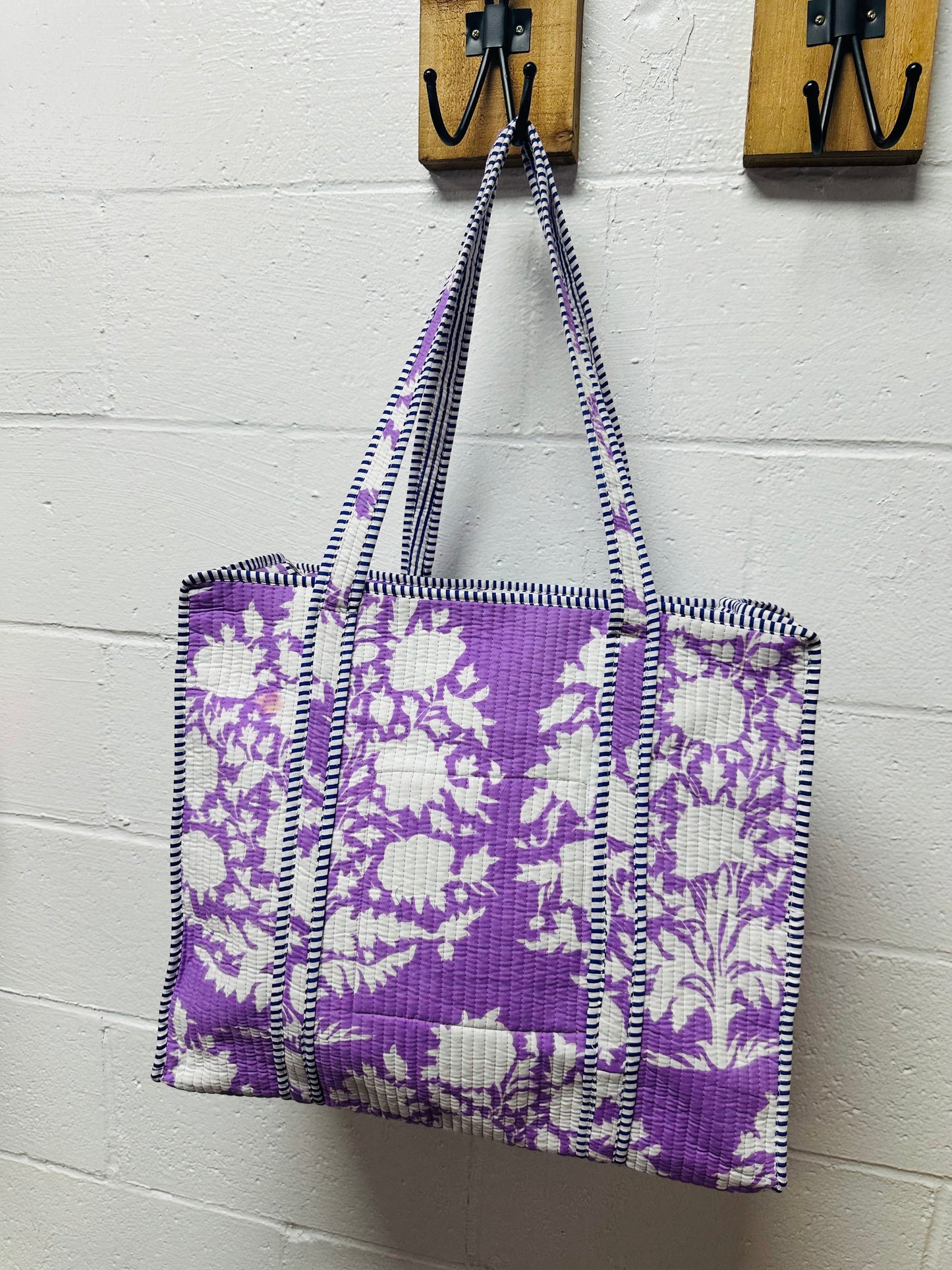 The Lavender Purple Floral Quilted Tote Bag