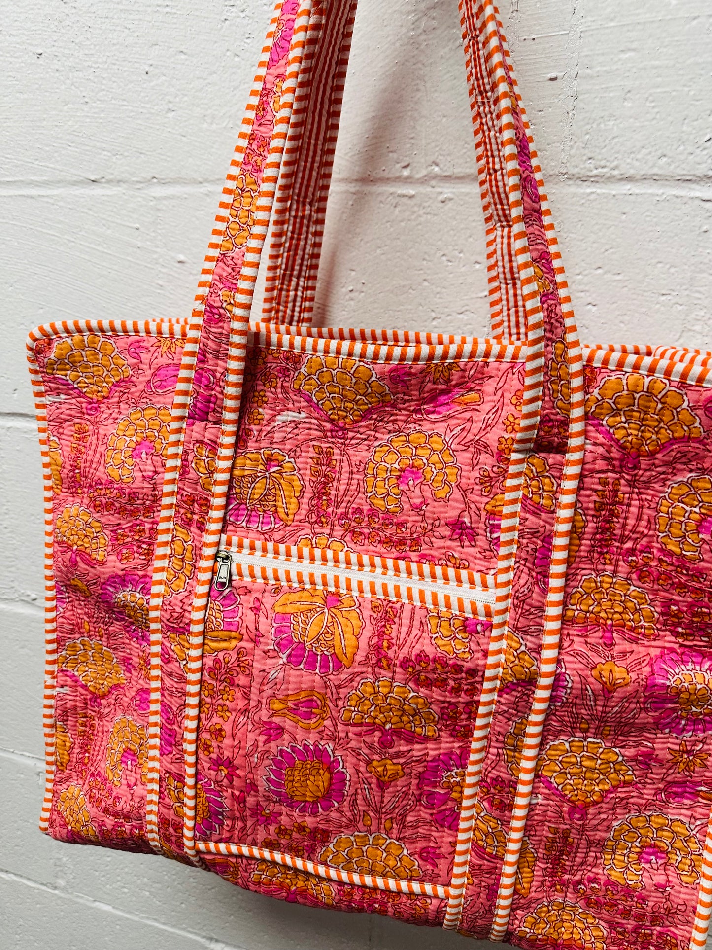 The Orange Oasis Floral Quilted Tote Bag