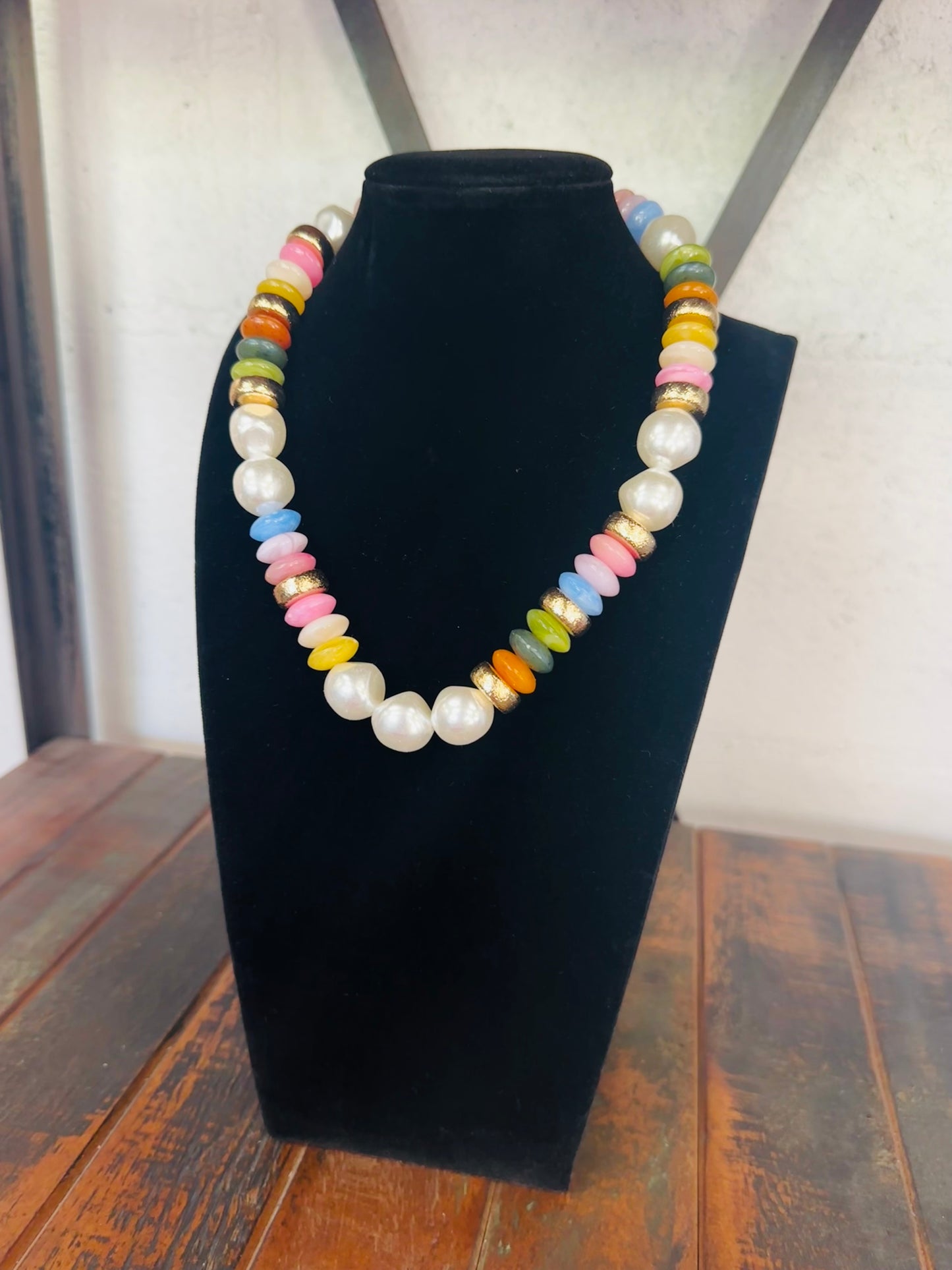 Multi + Gold Pearl Bead Necklace