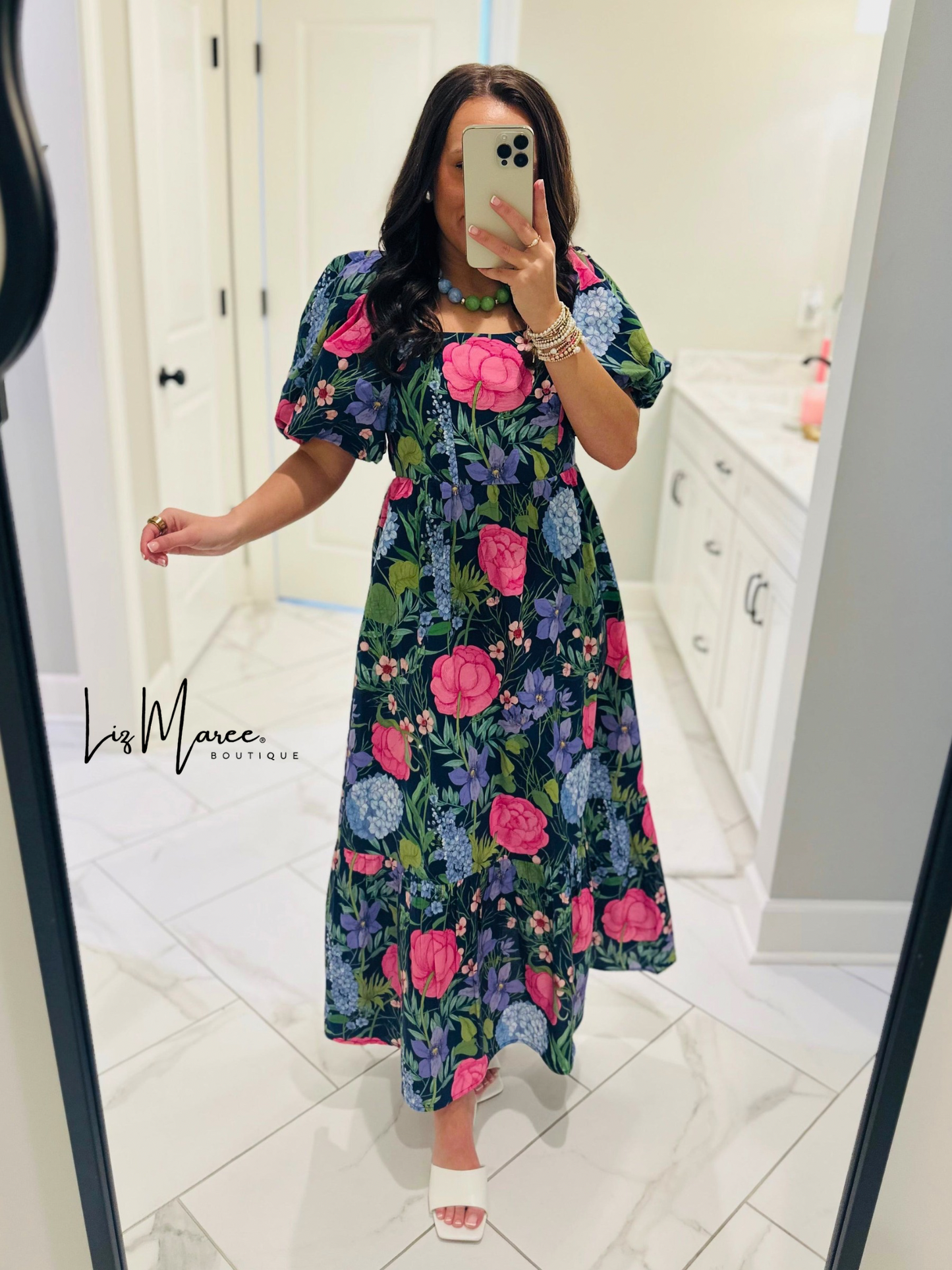 The Danyale Navy Floral Bow Midi Dress