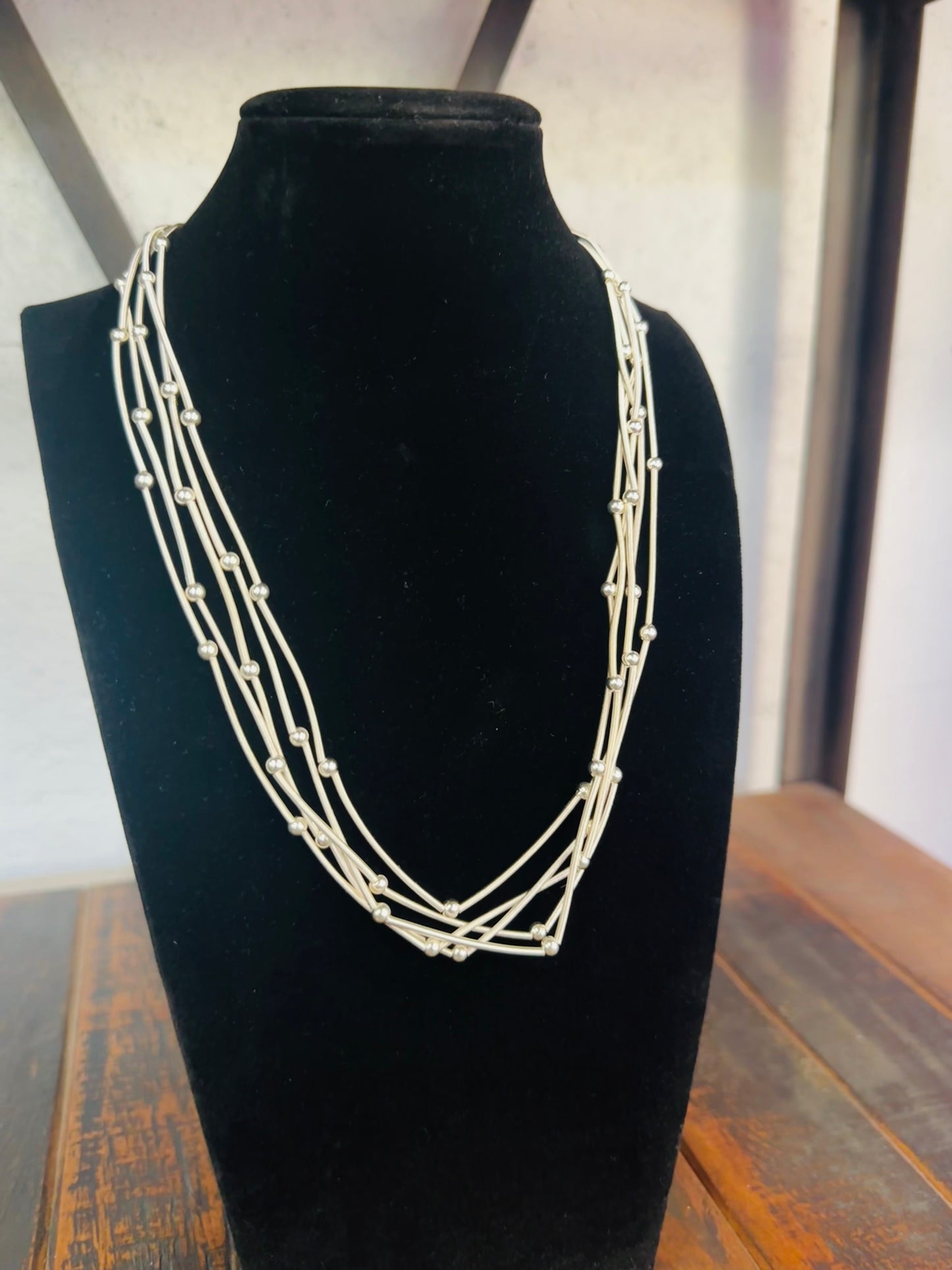 Silver 5 Strand Beaded Necklace