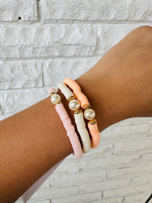 Pink Gradient Pearl Stretch Bracelet Set