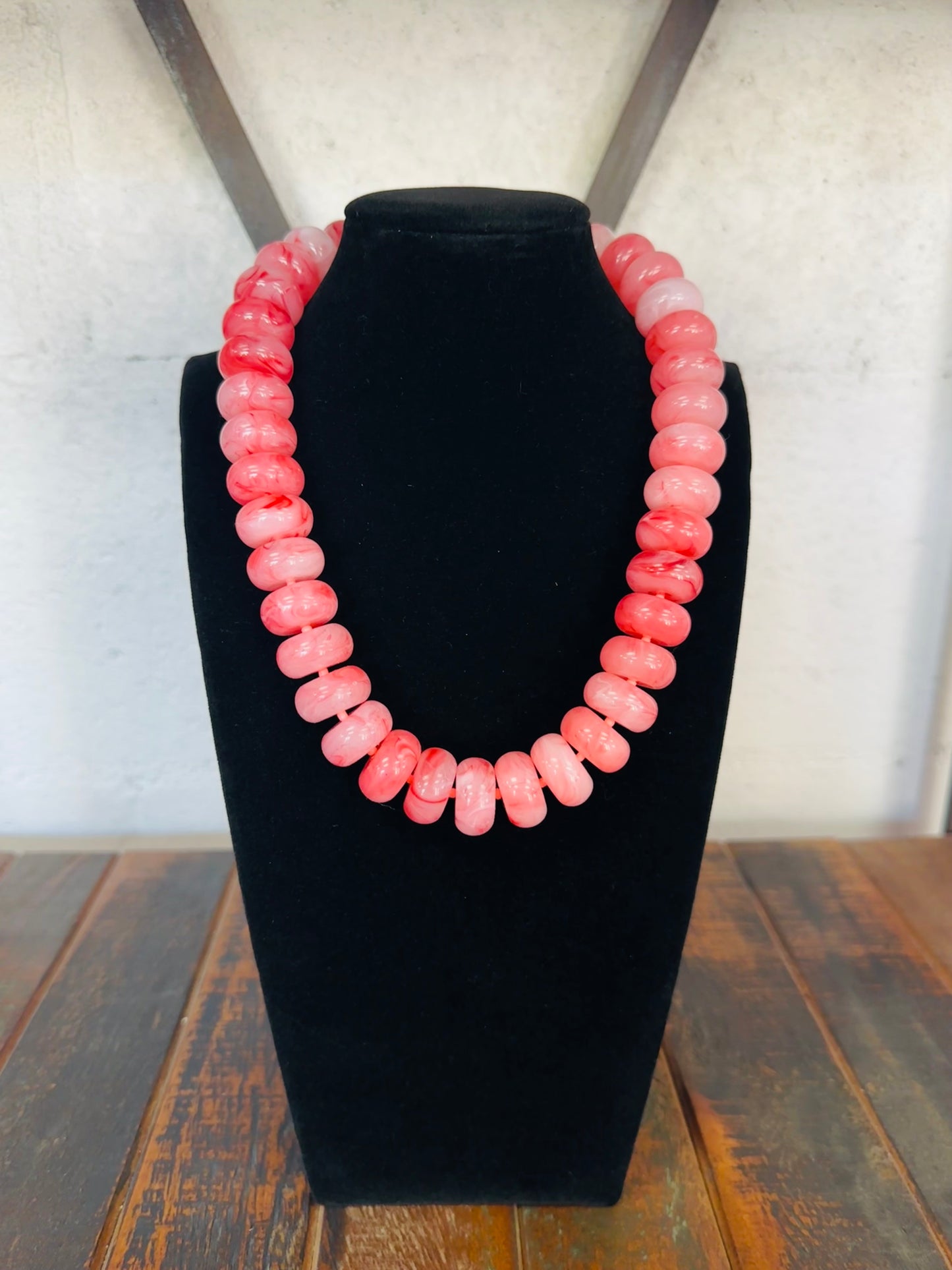 Coral Pink Chunky Marble Bead Necklace