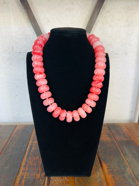 Coral Pink Chunky Marble Bead Necklace