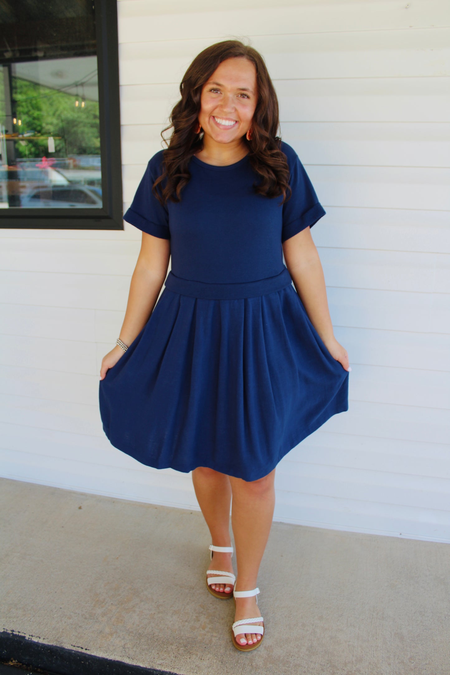 The Maree Navy Pleated Dress