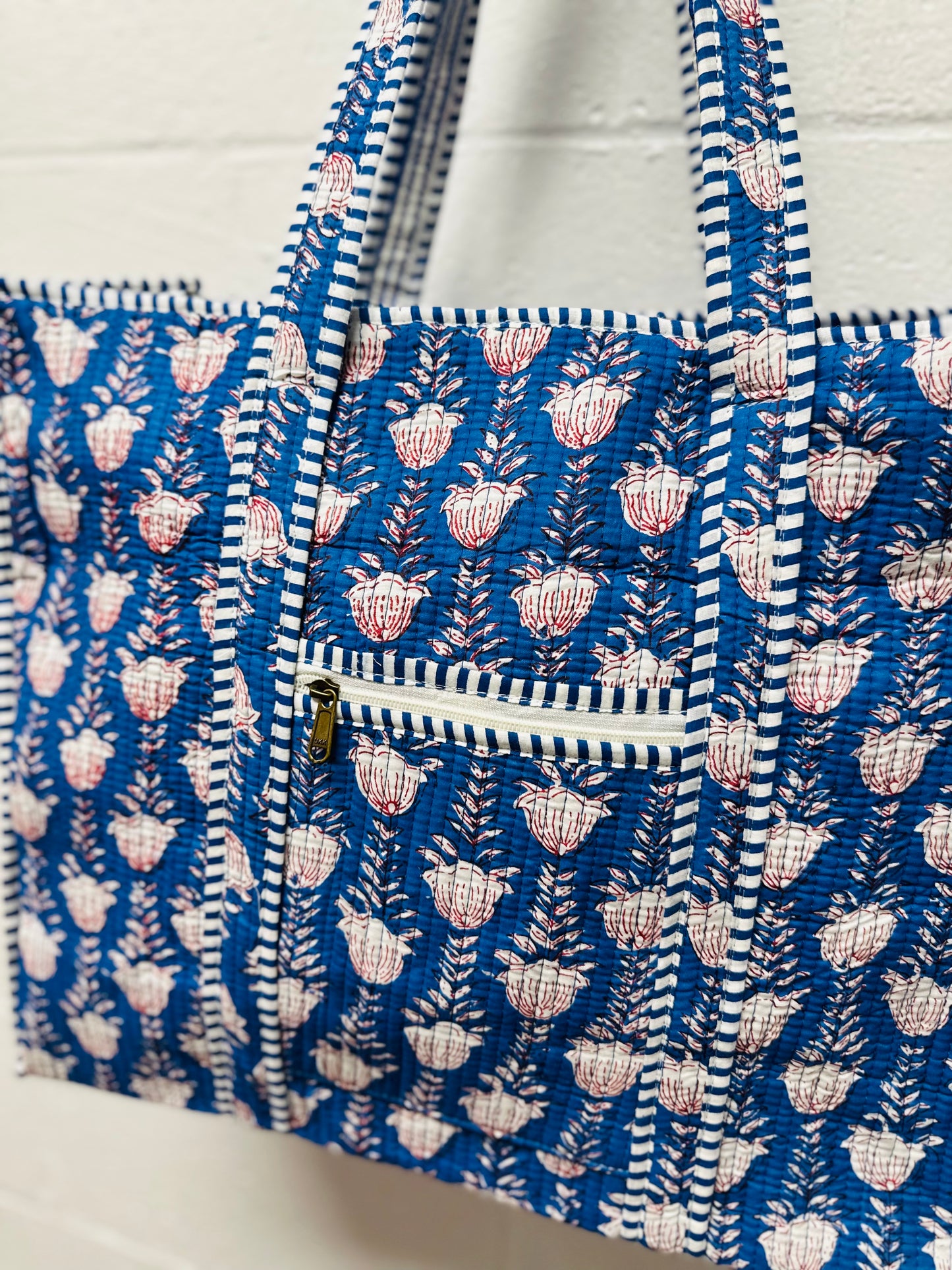 The Royal Blue & White Floral Quilted Tote Bag