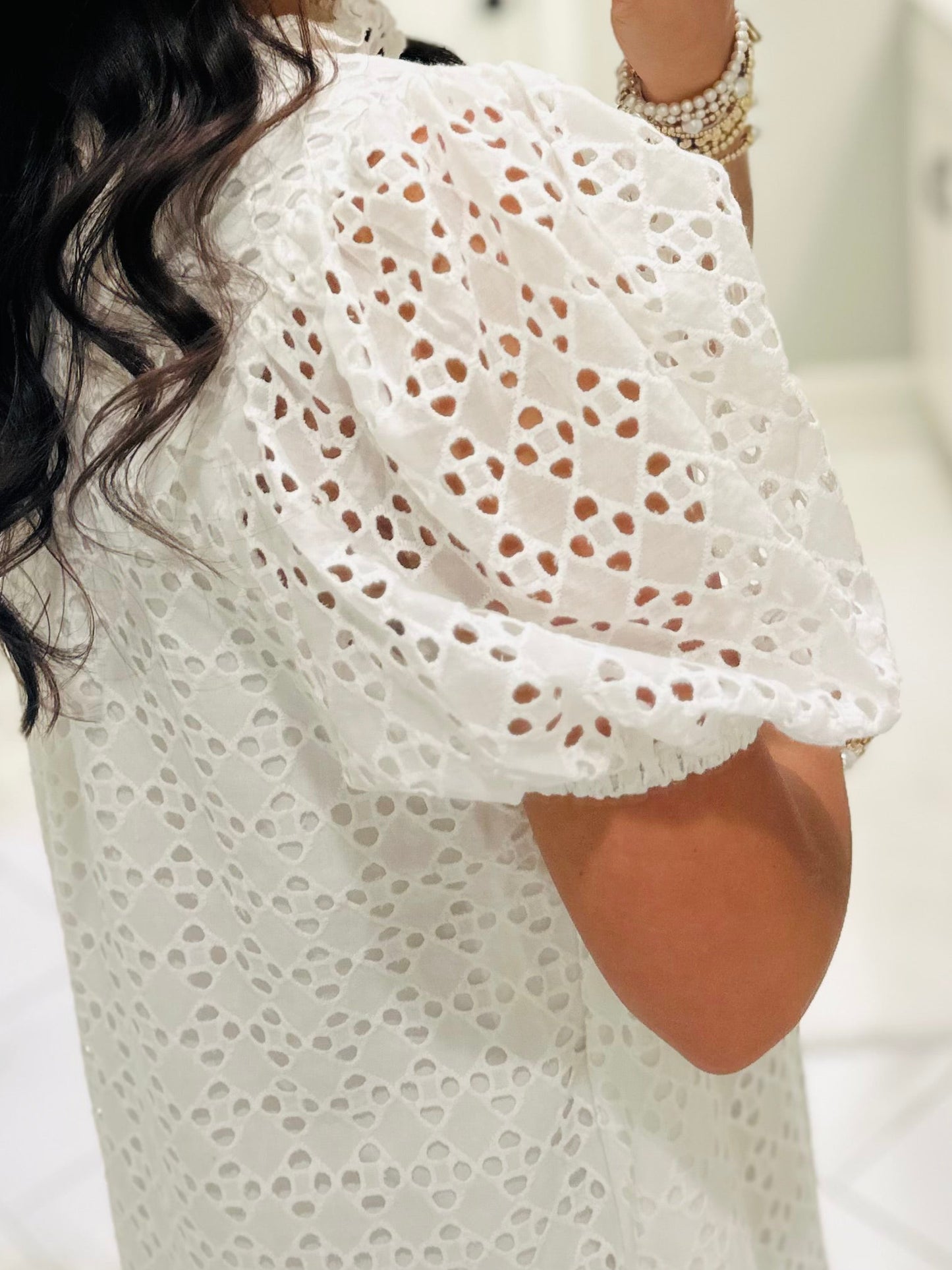 The Liz White Eyelet Midi Dress