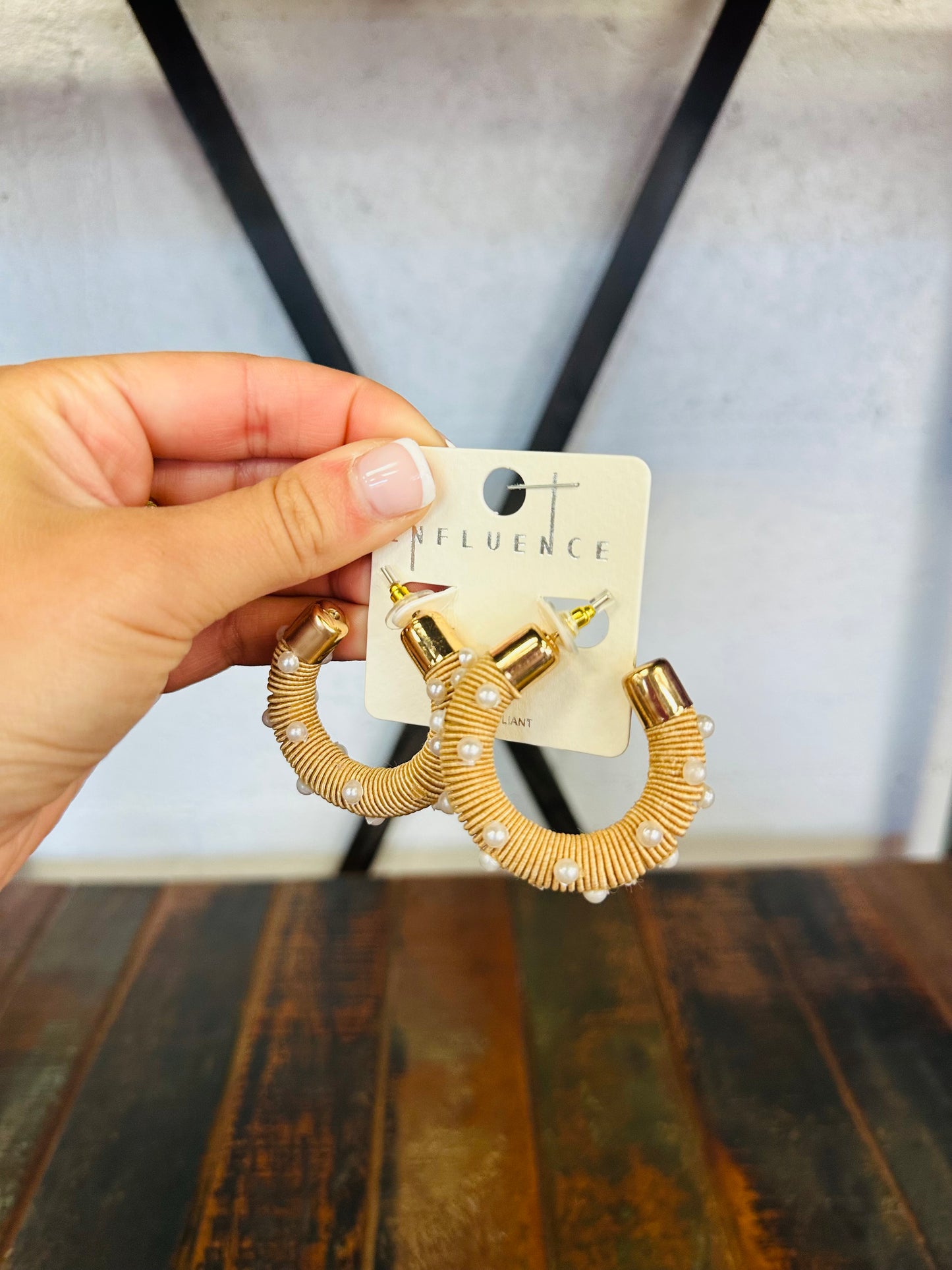 Pearl & Raffia Hoop Earring