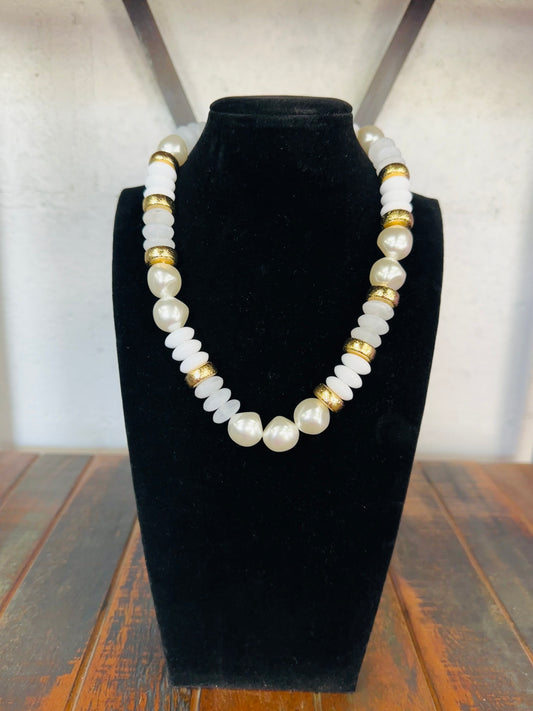 White + Gold Pearl Bead Necklace