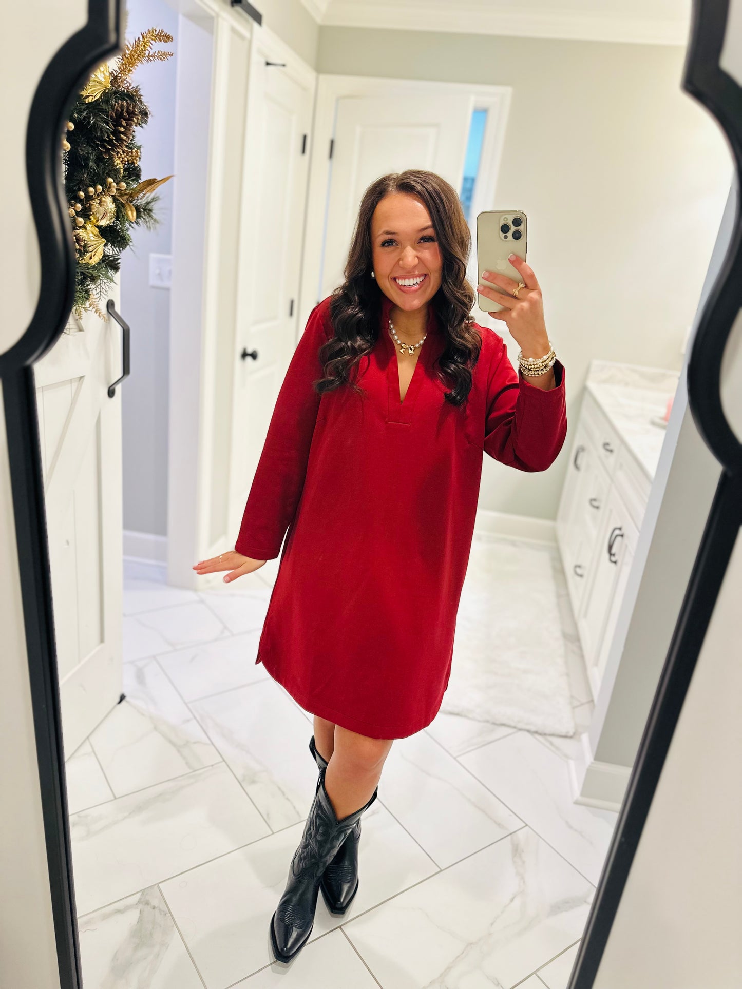The Nicole Red Long Sleeve Dress