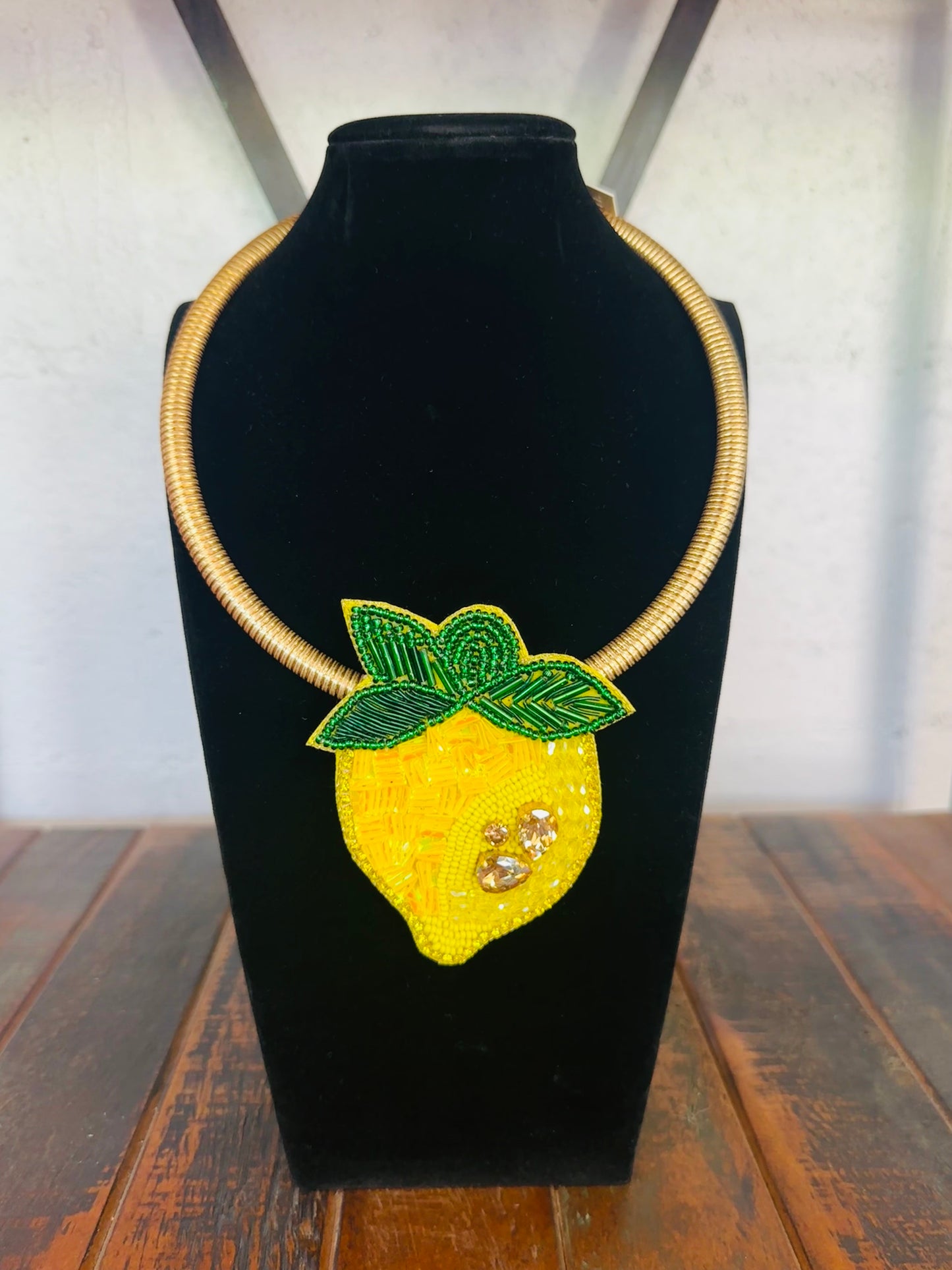 Yellow Beaded Lemon Collar Necklace