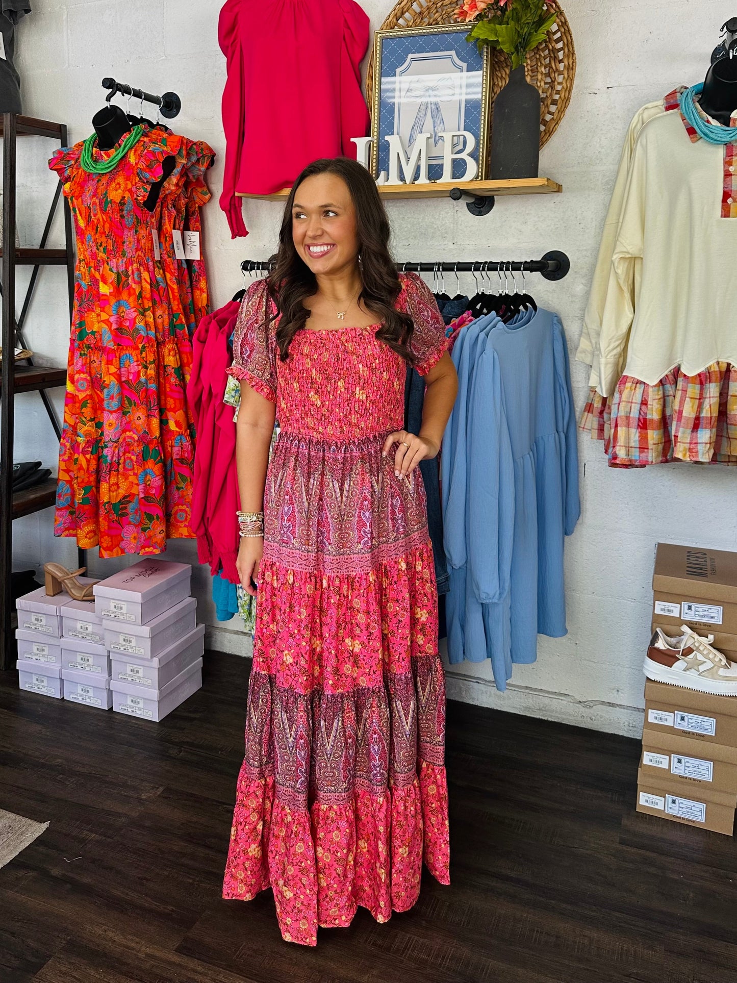 The Sawyer Pink Floral Boho Maxi Dress