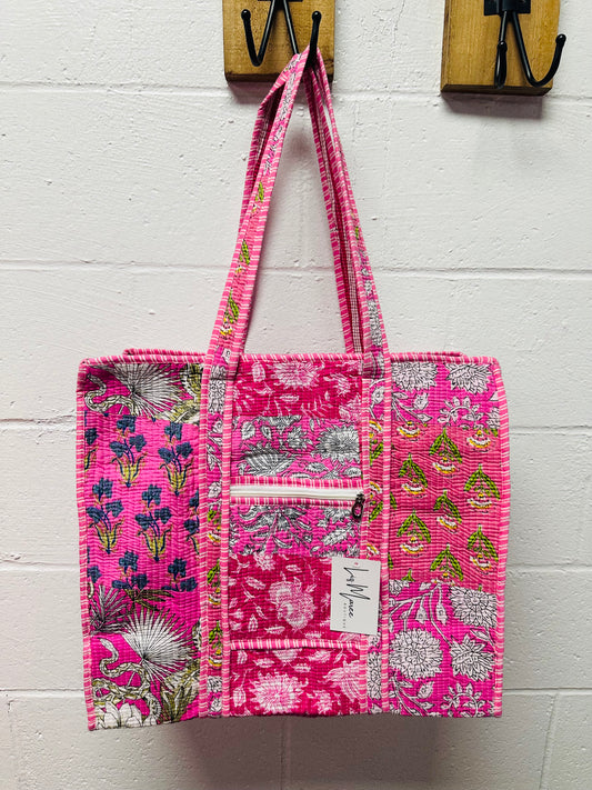 The Pink Floral Patchwork Quilted Tote Bag