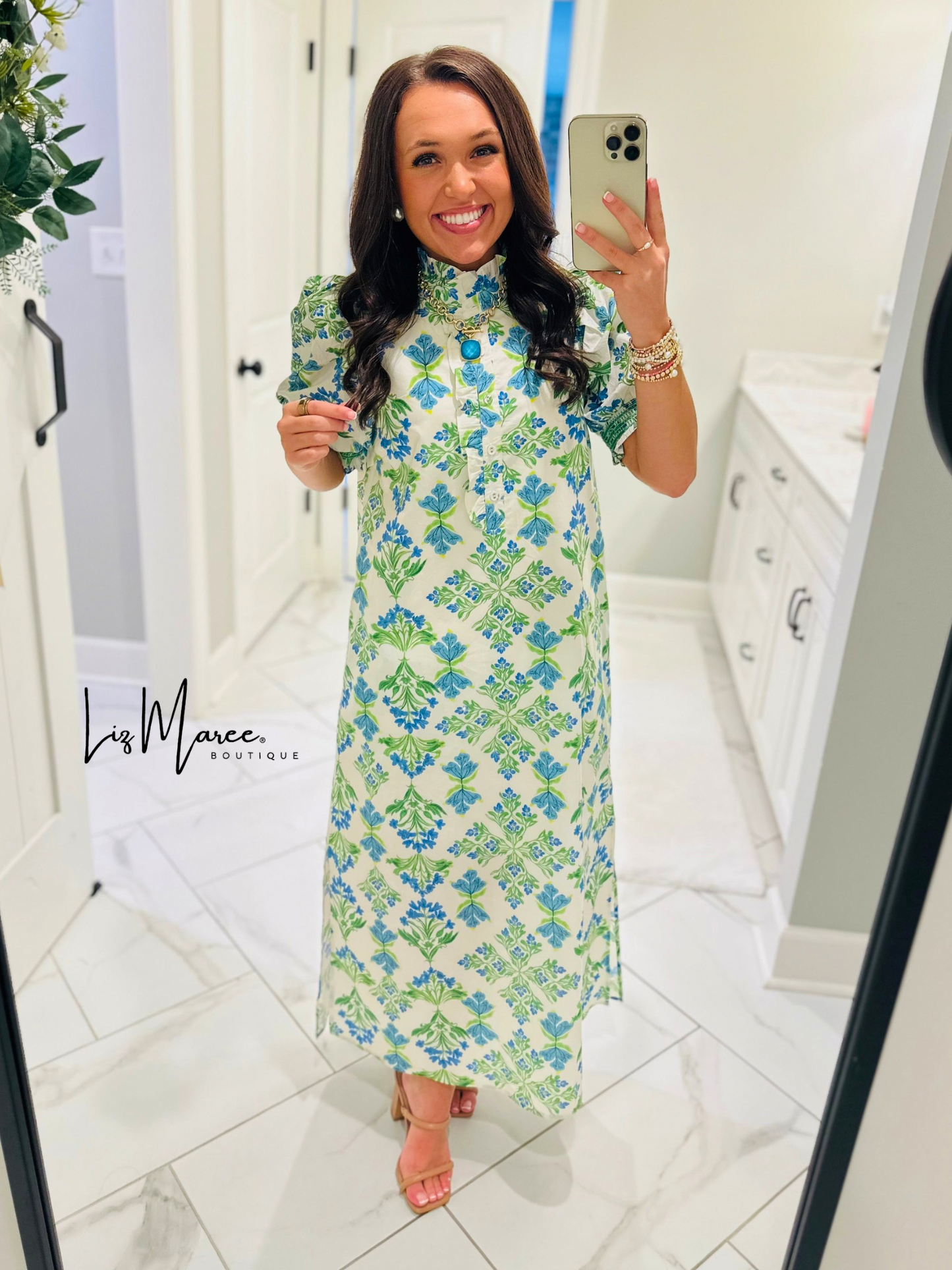 The Lana Blue + Green Botanical Maxi Dress