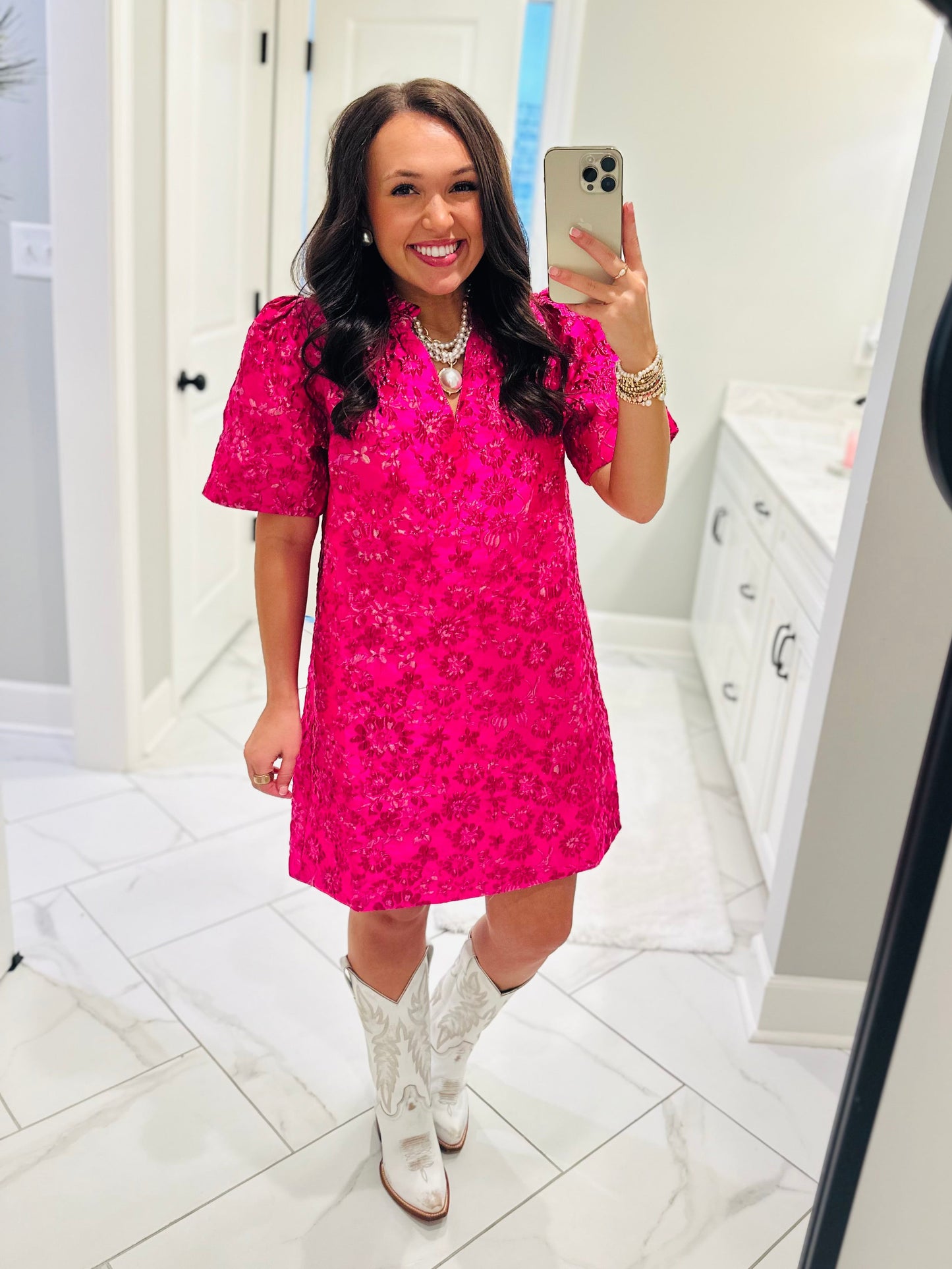The Harrington Fuchsia Jacquard Shift Dress