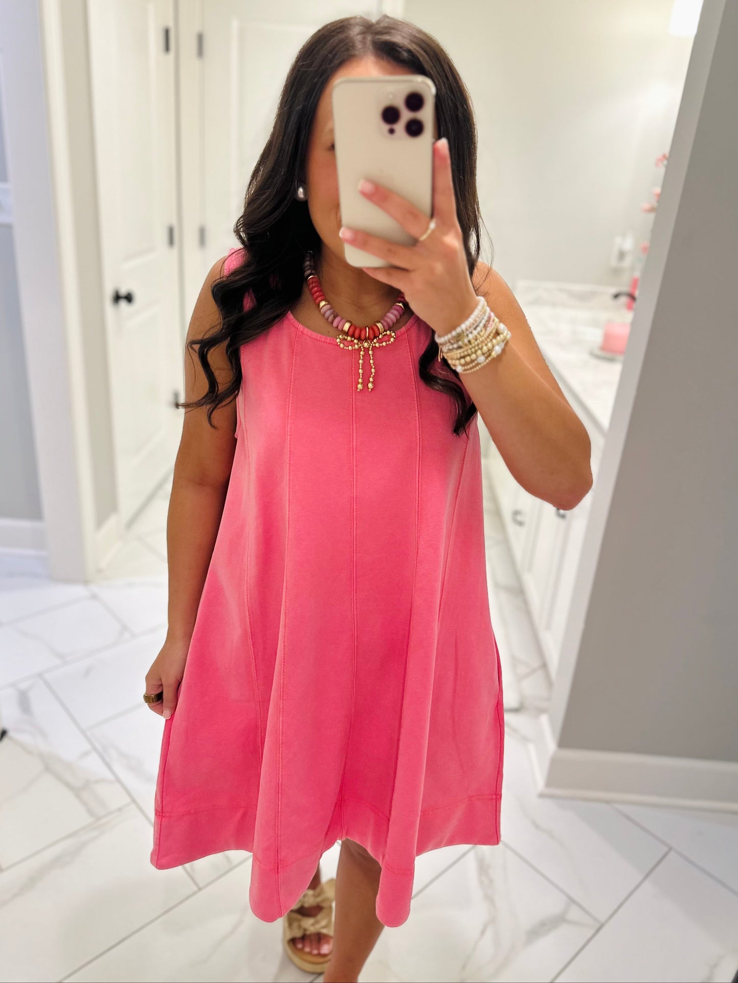The Lula Pink Sleeveless Washed Swing Dress