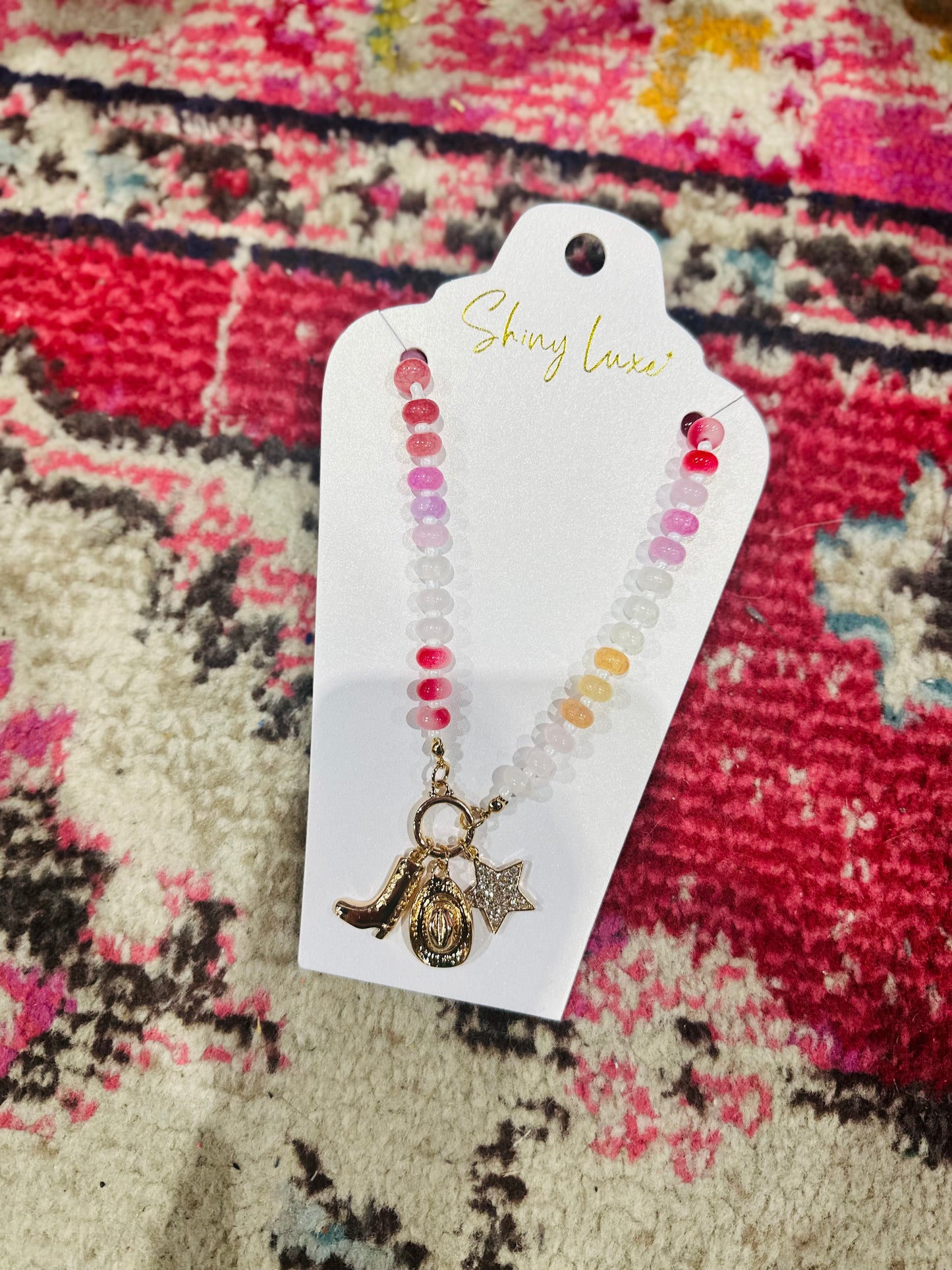 Western Pink Bead Charm Necklace