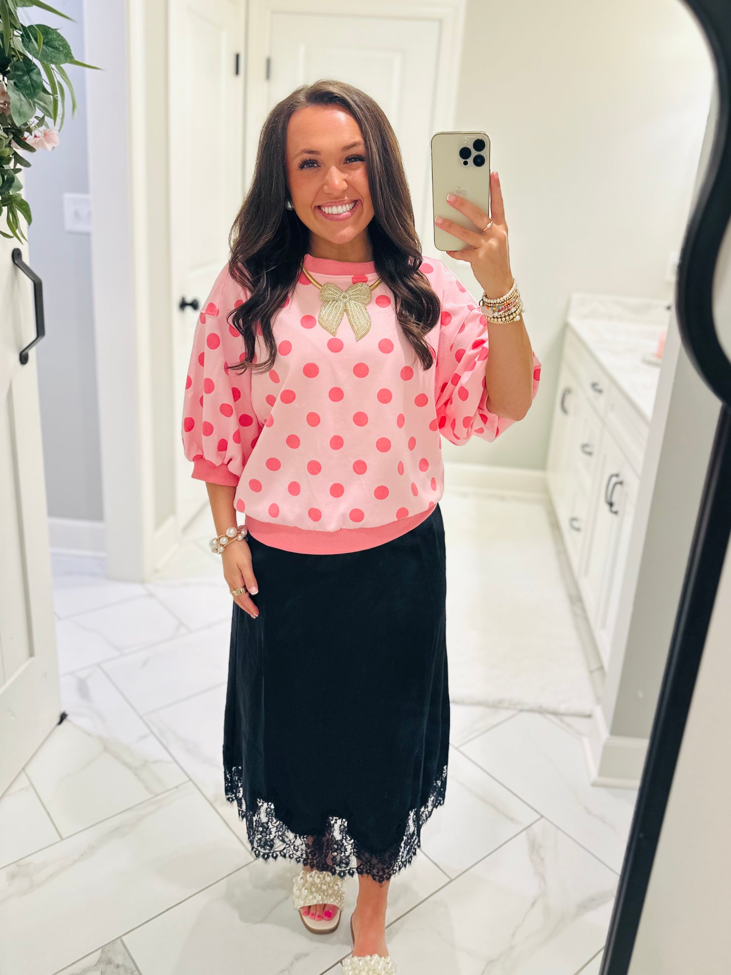 The Ainsley Pink Polka Dot Top