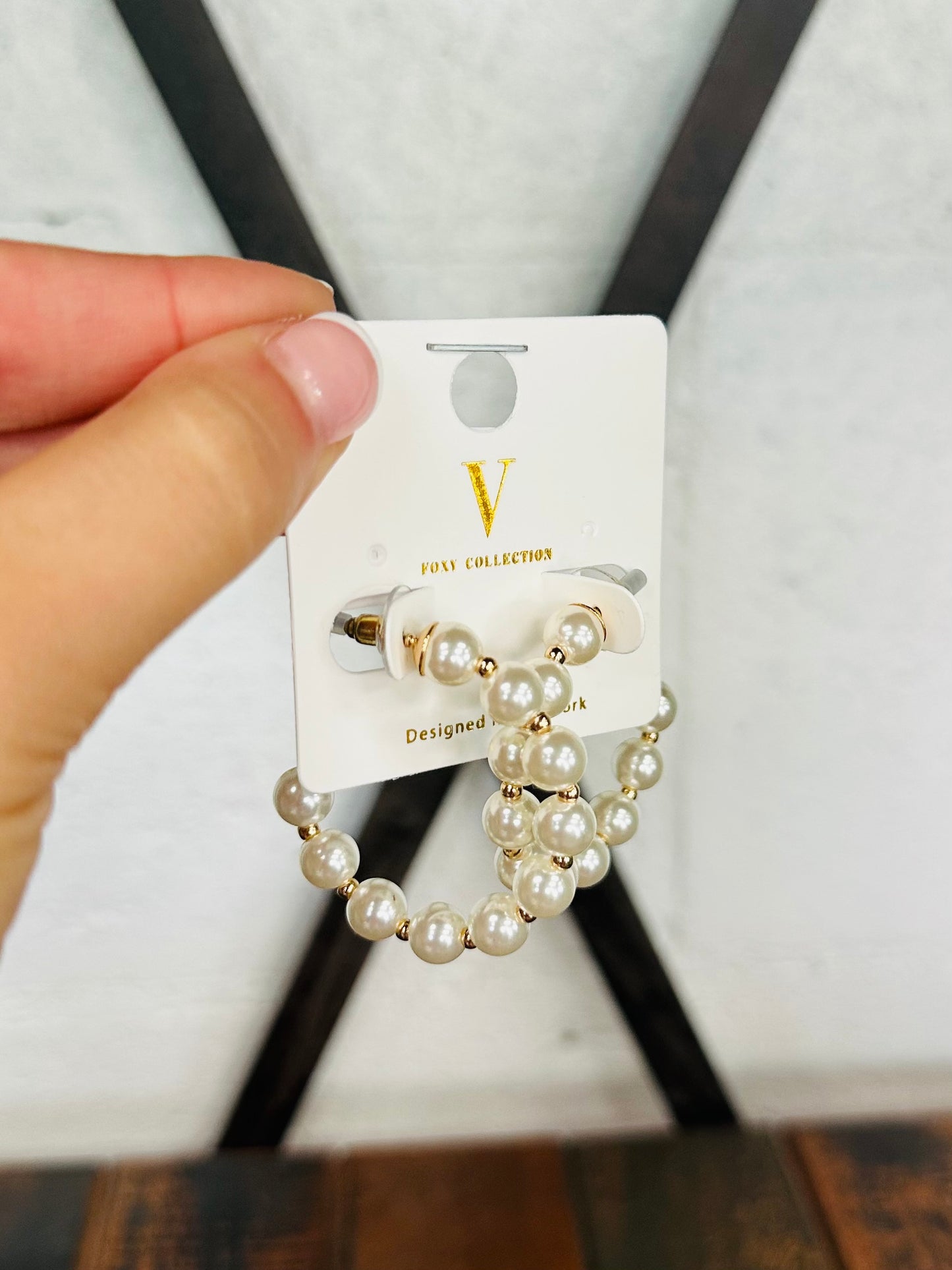 40mm Cream + Gold Pearl Bead Hoops