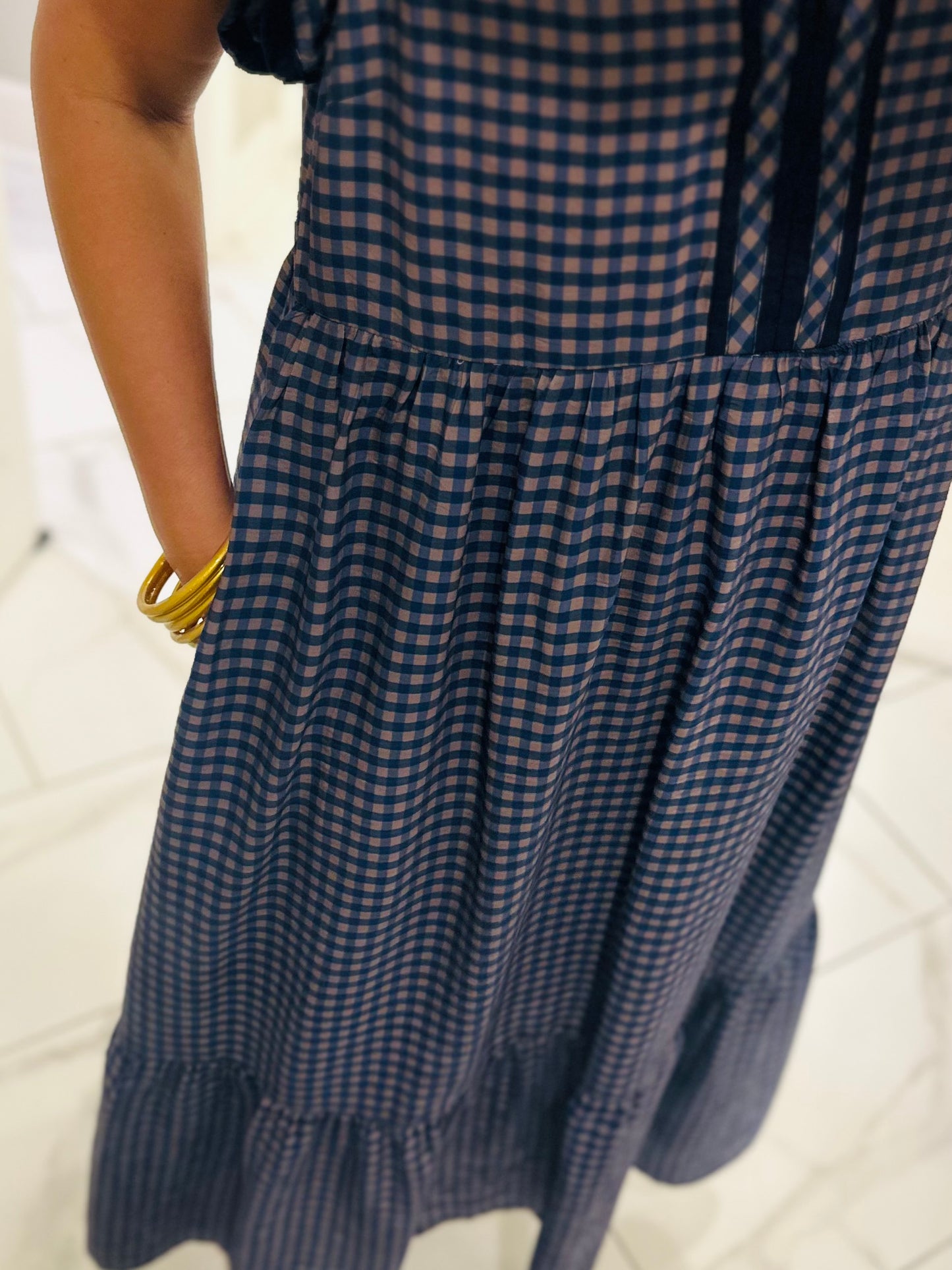 The Morganne Navy Gingham Midi Dress