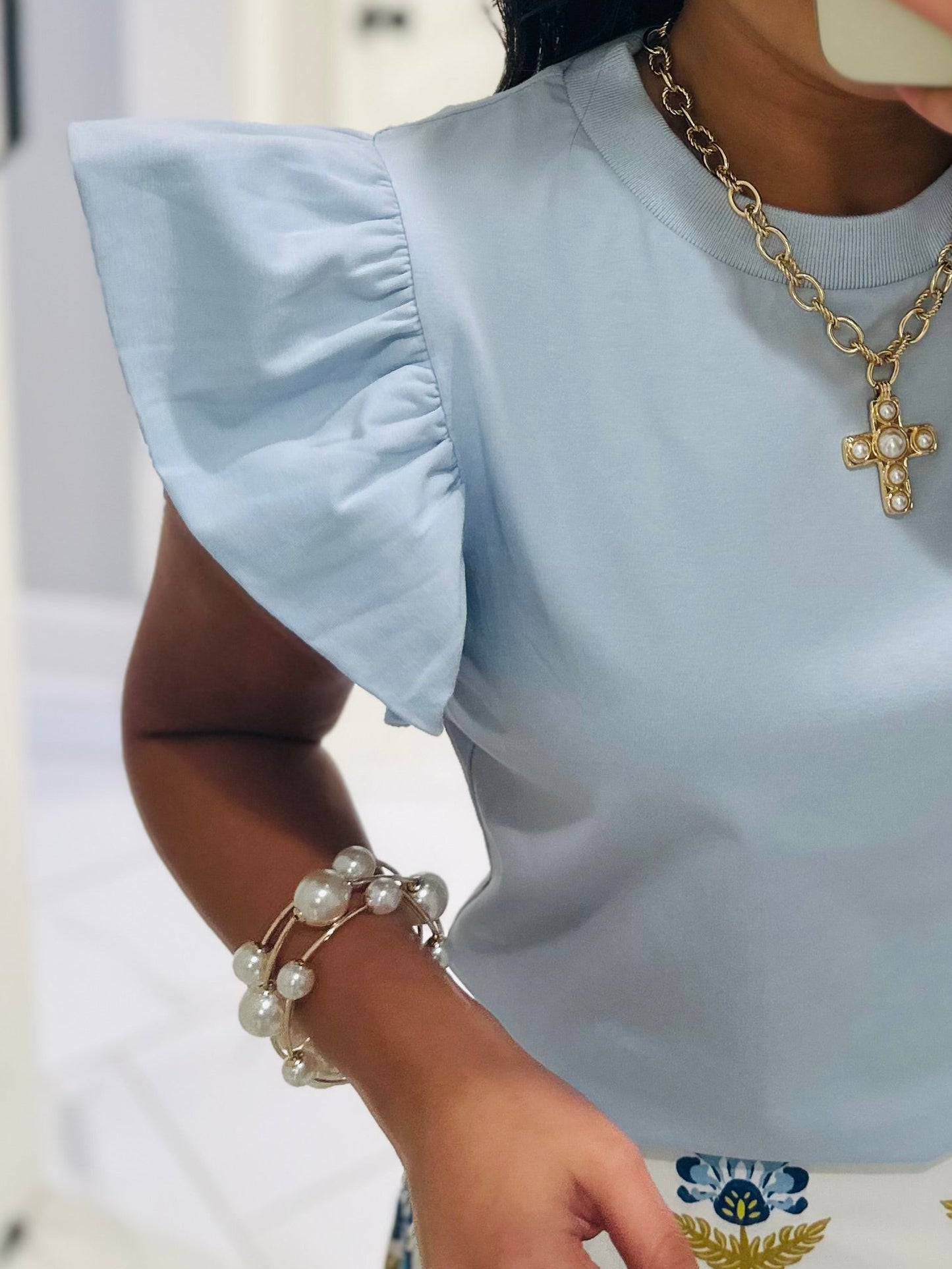 The Tillie Baby Blue Ruffled Sleeve Top